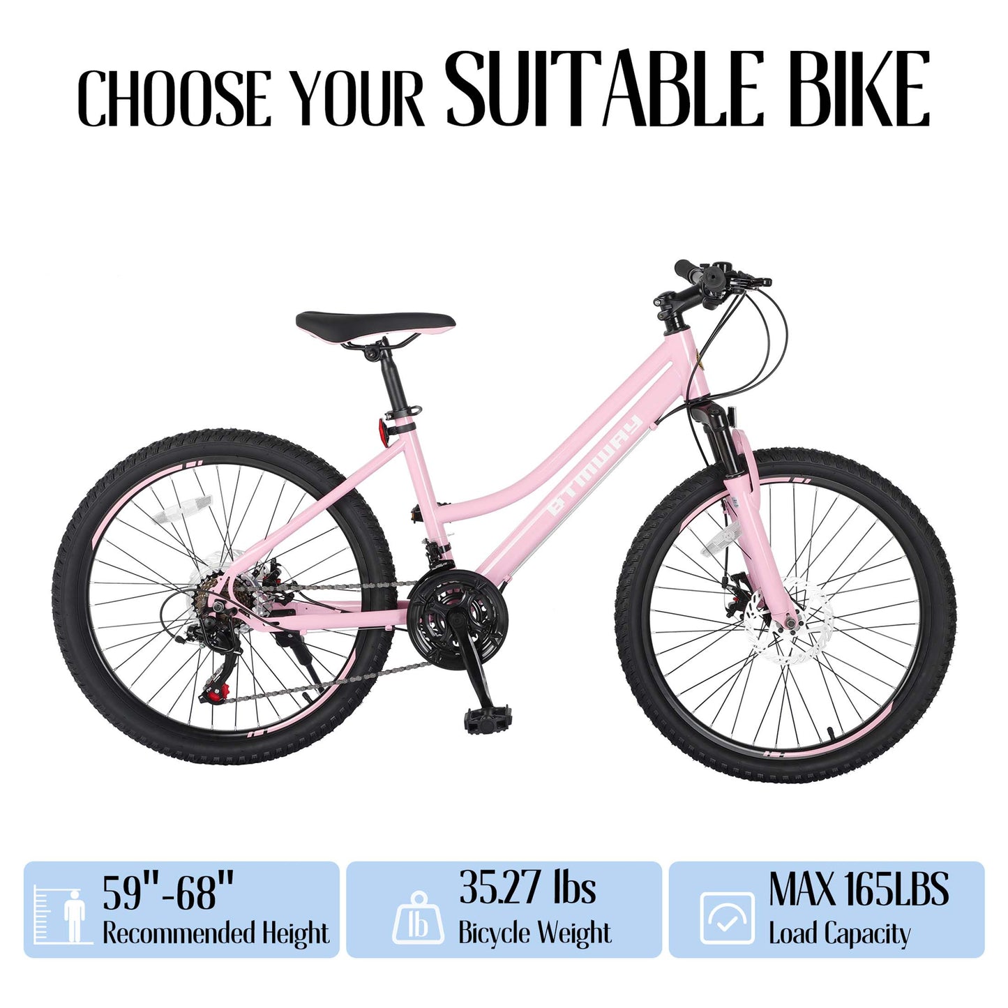 Mountain Bike, Legahome 24 Inch Mountain Bike for Girls, Shimano 21 Speed MTB Women Bicycle with Dual Disc Brakes and Front Suspension Fork, Outdoor Cycling Bike for Adult Work School Commuting, Pink