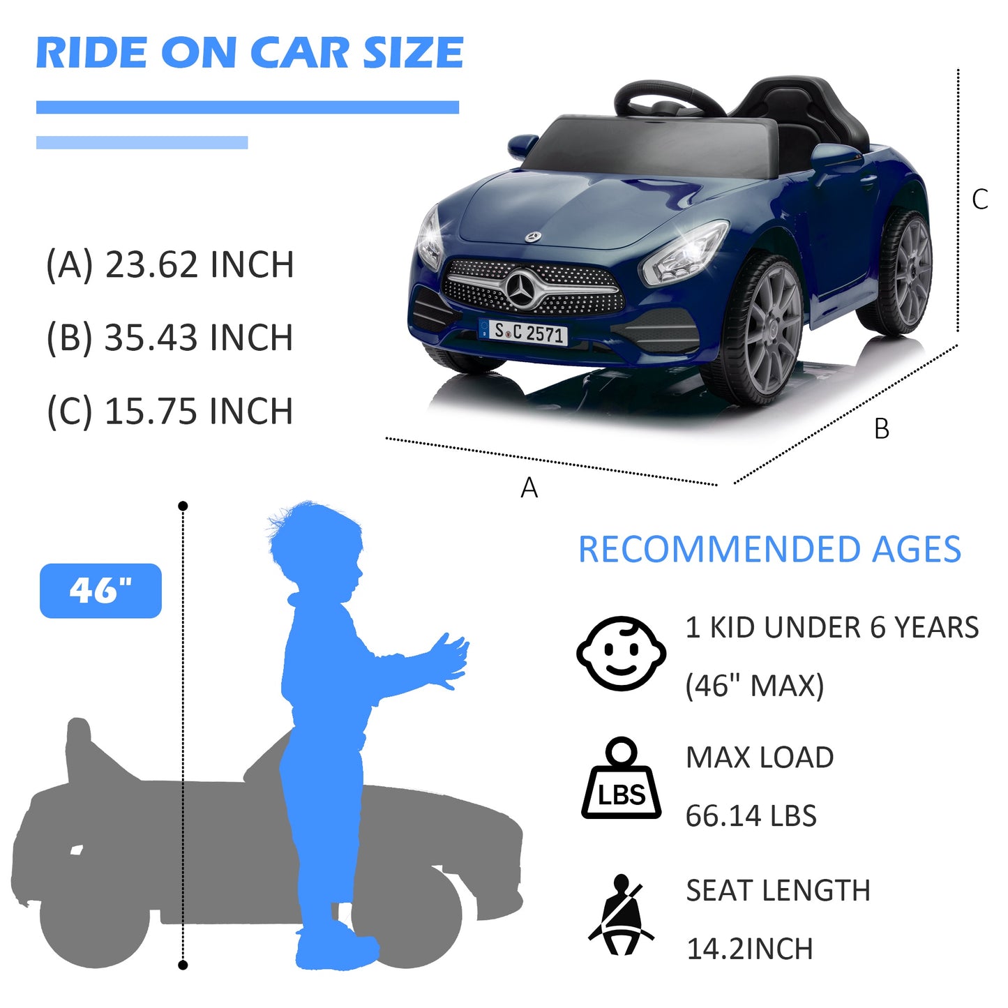 Legahome 12V Electric Ride On Cars for Boys Girls, Battery Powered Ride on Toys for Toddlers with Music, USB/AUX/SD Ports, LED Light, 4 Wheel Suspension, Electric Car for Kids 3-6 Years Old Gifts, Blue