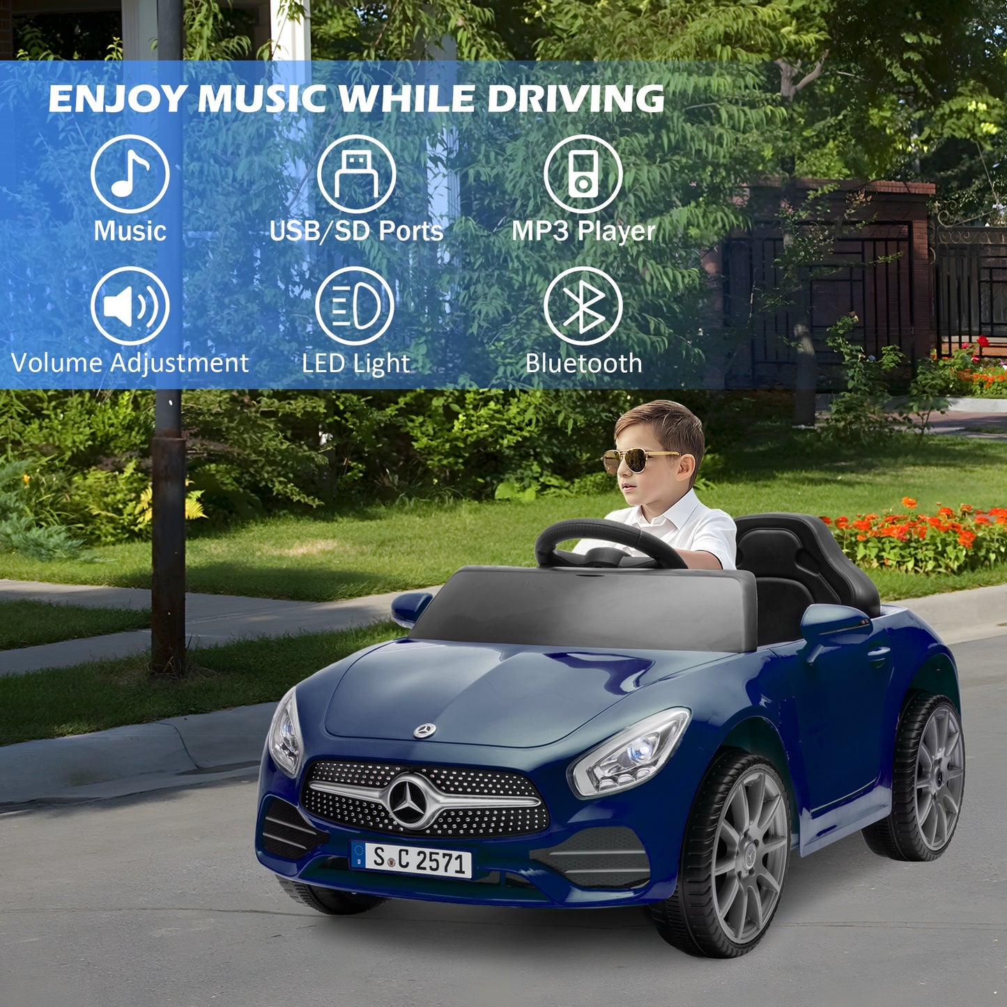 Legahome 12V Electric Ride On Cars for Boys Girls, Battery Powered Ride on Toys for Toddlers with Music, USB/AUX/SD Ports, LED Light, 4 Wheel Suspension, Electric Car for Kids 3-6 Years Old Gifts, Blue