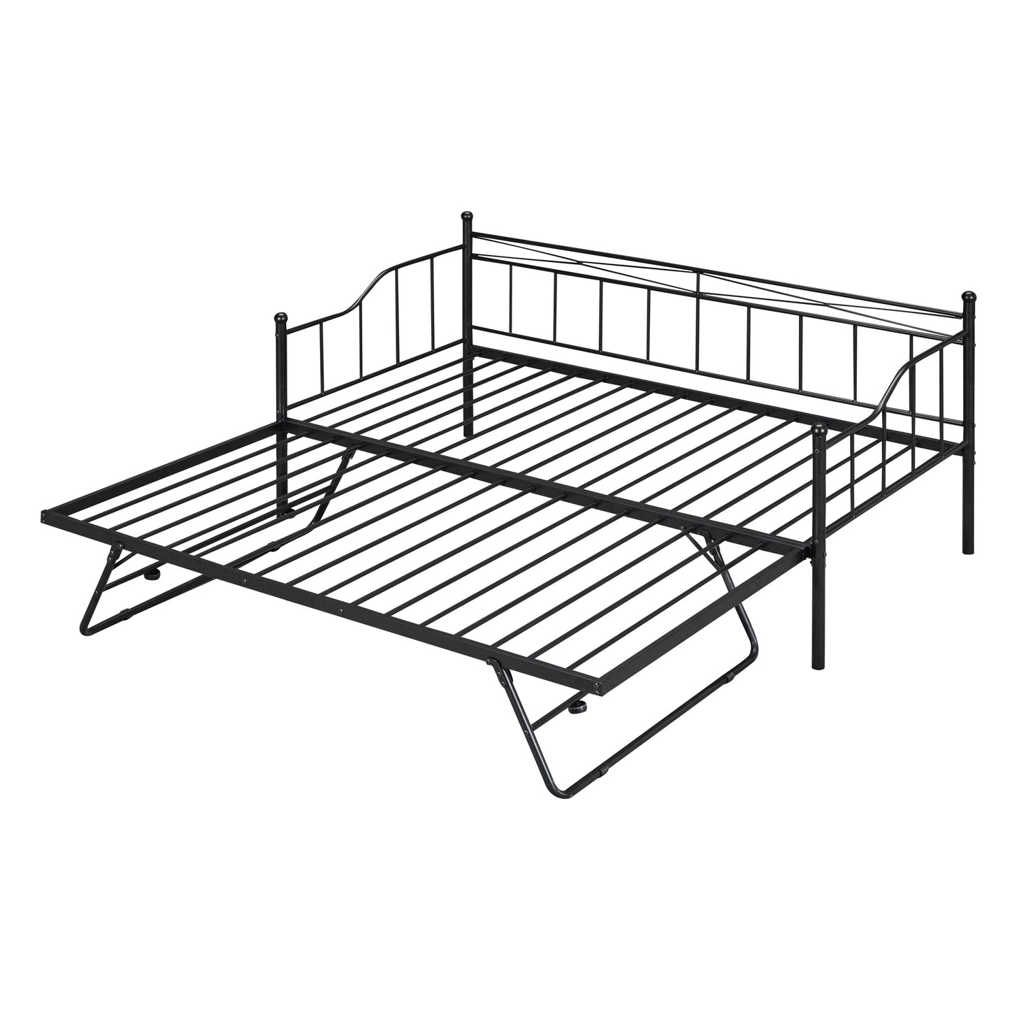 PAPROOS Twin Metal Daybed with Pop Up Trundle Bed