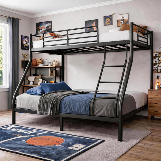 Twin Over Full Bunk Beds for Teens, LEGAHOME Heavy-Duty Metal Bunk Bed with Under-Bed Storage, 350lbs Capacity Space-Saving Bunkbeds Frame with Full-Length Guardrail, Black