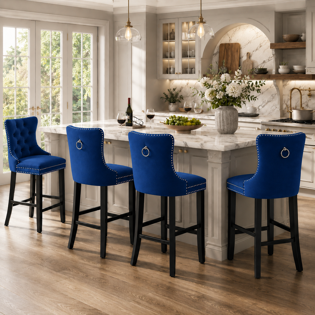 LegaHome Velvet Bar Stool Set of 2