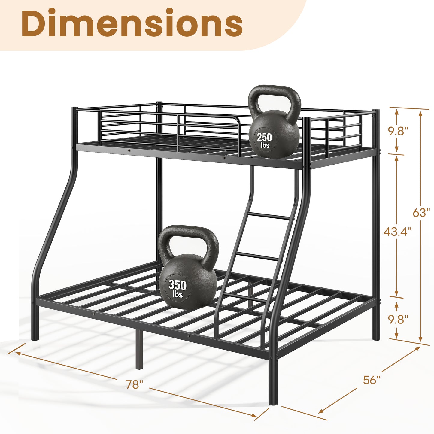 Twin Over Full Bunk Beds for Teens, LEGAHOME Heavy-Duty Metal Bunk Bed with Under-Bed Storage, 350lbs Capacity Space-Saving Bunkbeds Frame with Full-Length Guardrail, Black