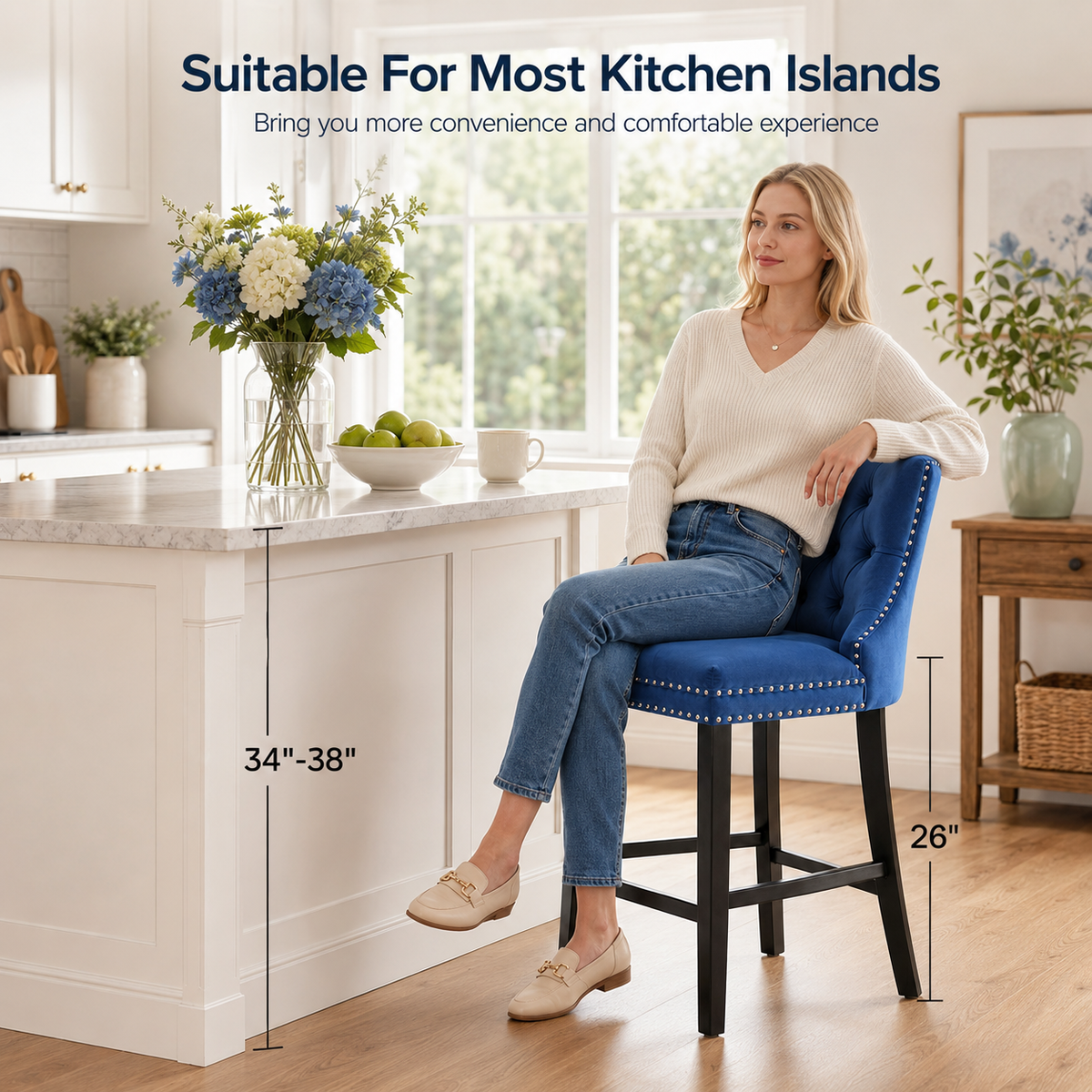 LegaHome Velvet Bar Stool Set of 2
