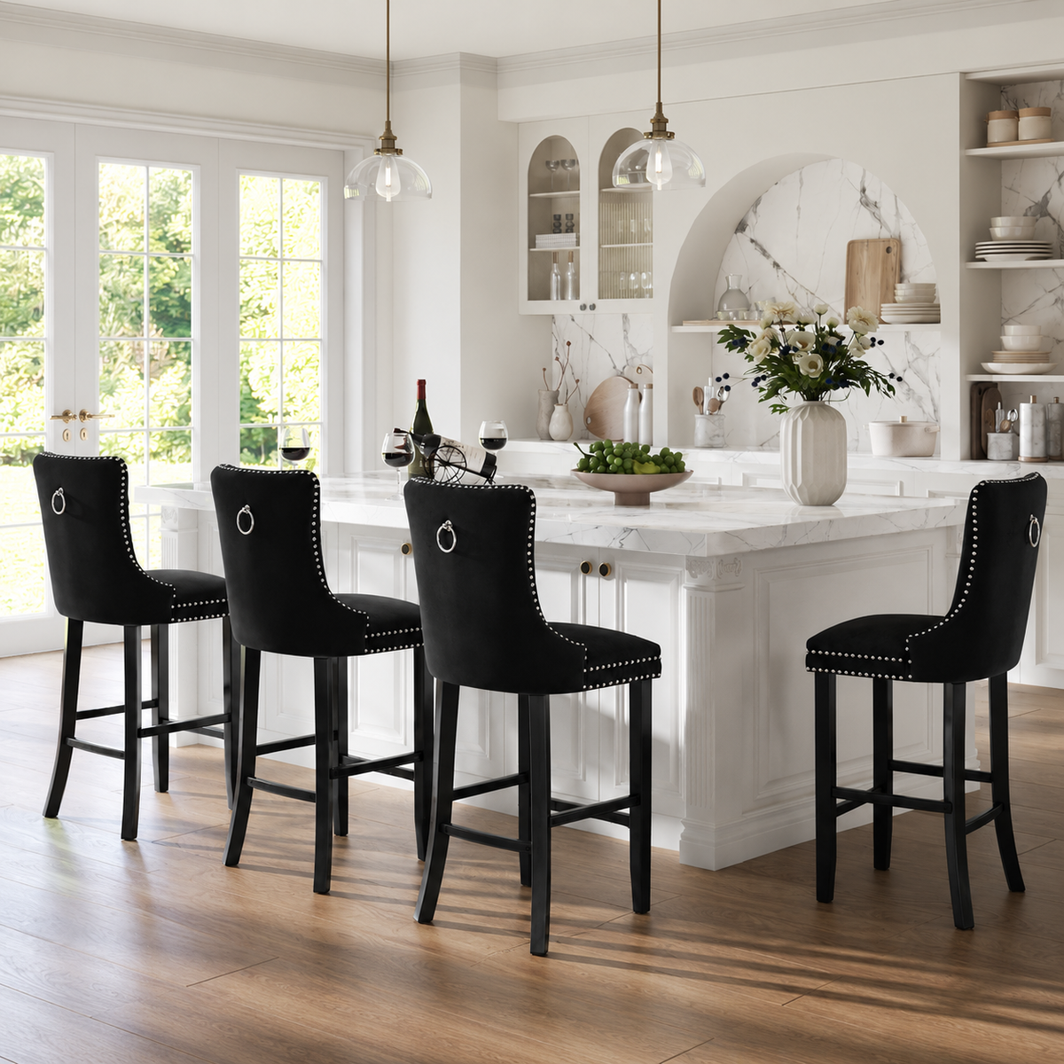LegaHome Velvet Bar Stool Set of 2