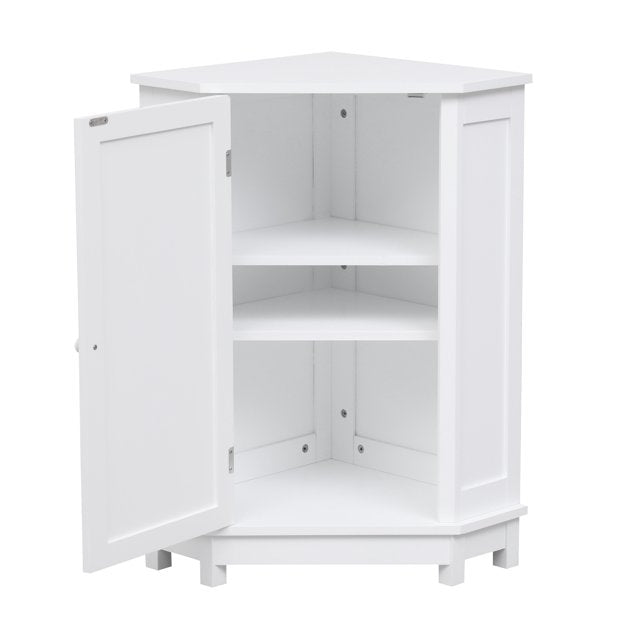 LegaHome Bathroom Cabinet, New Upgraded Free Standing Corner Cabinet with Doors and Adjustable Shelf, Modern Triangle Bathroom Floor Cabine Storage Organizer, White