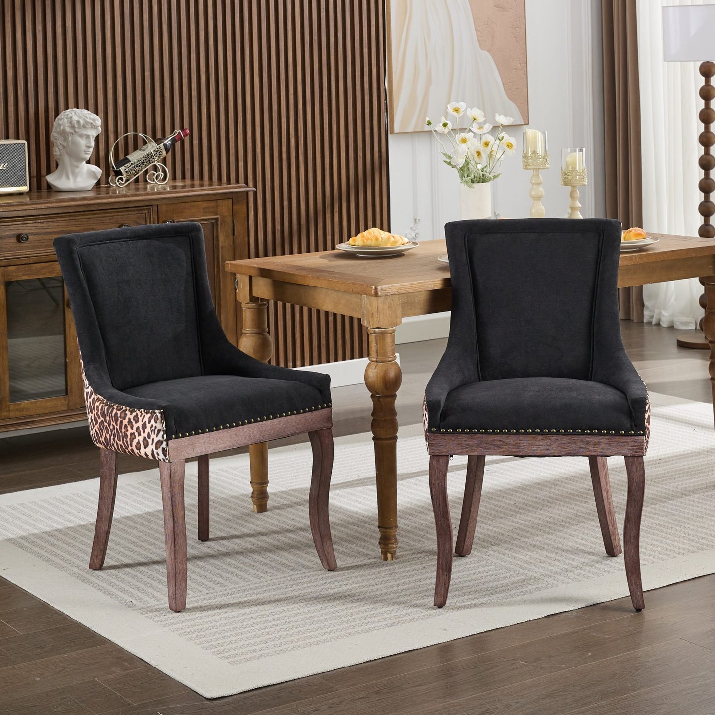 Dining Chairs Set of 2, LEGAHOME Yellow Fabric Upholstered Dining Chairs, Mid-century Kitchen Chairs with High Back, Bronze Nail Head, Solid Wood Legs, Yellow, 2 Pcs