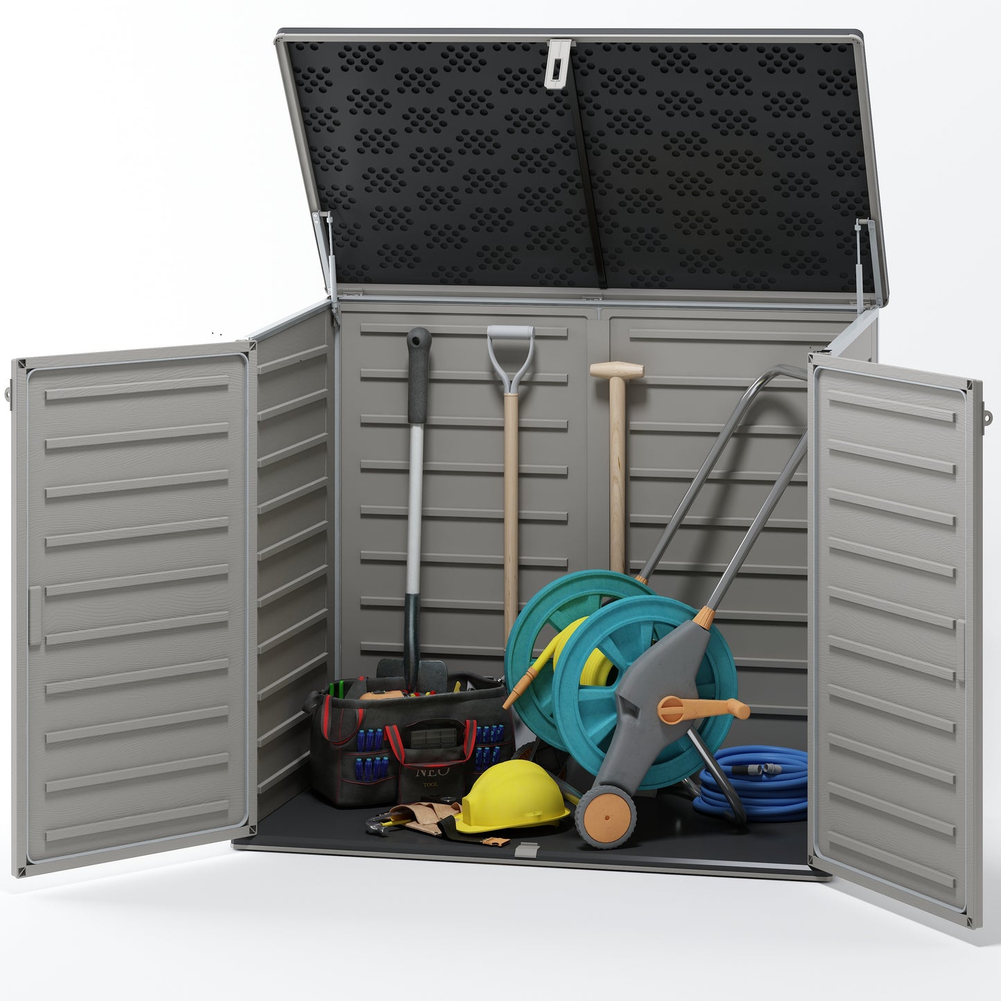 Legahome Outdoor Storage Shed, 304 Gallon Outdoor Trash Storage Shed with Floor and Locking Latch, Waterproof UV Protection Storage Deck Box Tool Shed for Trash Cans/Garden Tools/Lawn Mower/Bike, Gray