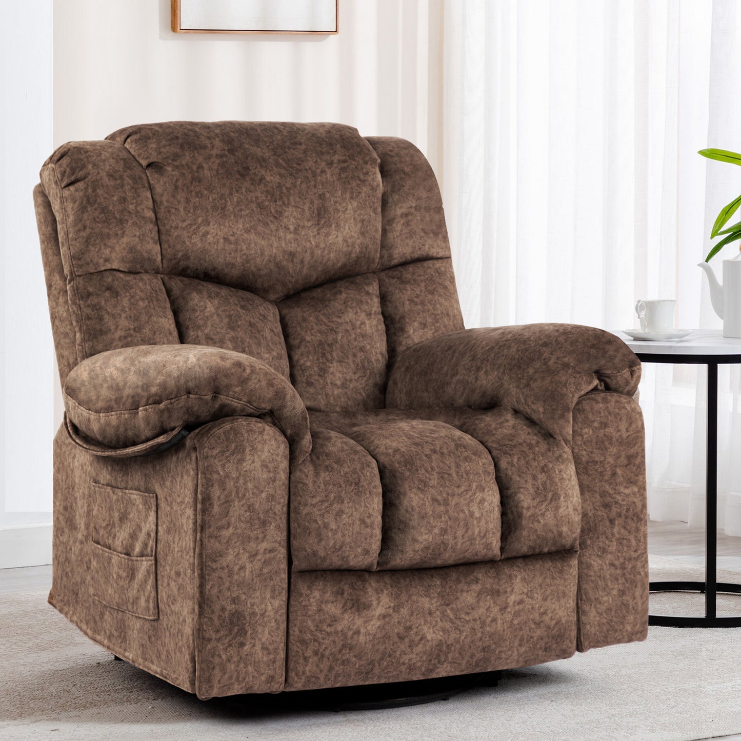 Rocker Recliner, Swivel Rocker Recliner Chair with Heat and Massage, Massage Recliner Chair for Living Room, Elderly Single Lounge Chair for Nursery Living Room Home Theater Office, Blue