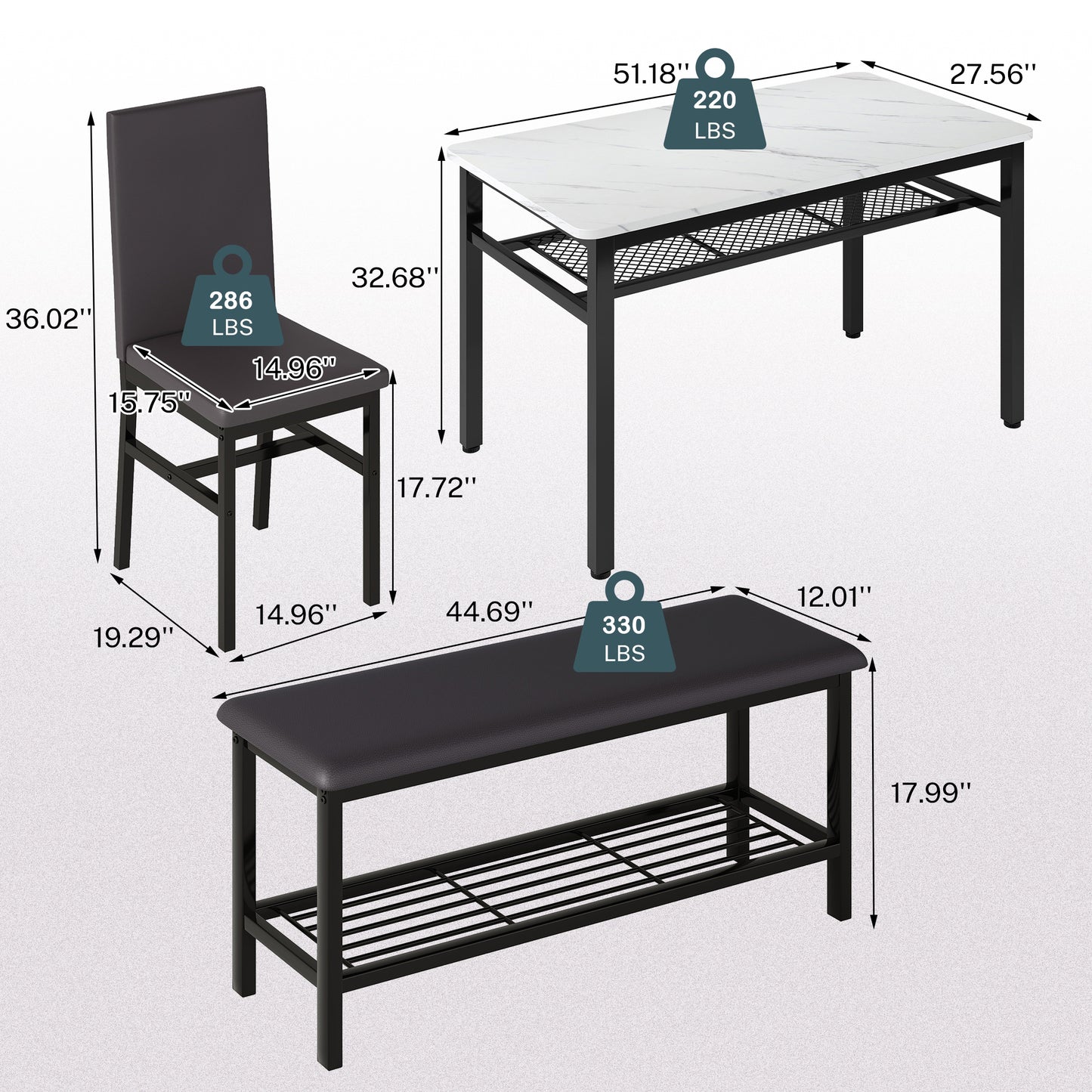 Legahome Dining Table Set for 6, Modern 6 Piece Dining Room Set with Bench, Kitchen Table and Chairs Set for Breakfast Nook with PU Leather Upholstered Chairs, Brown