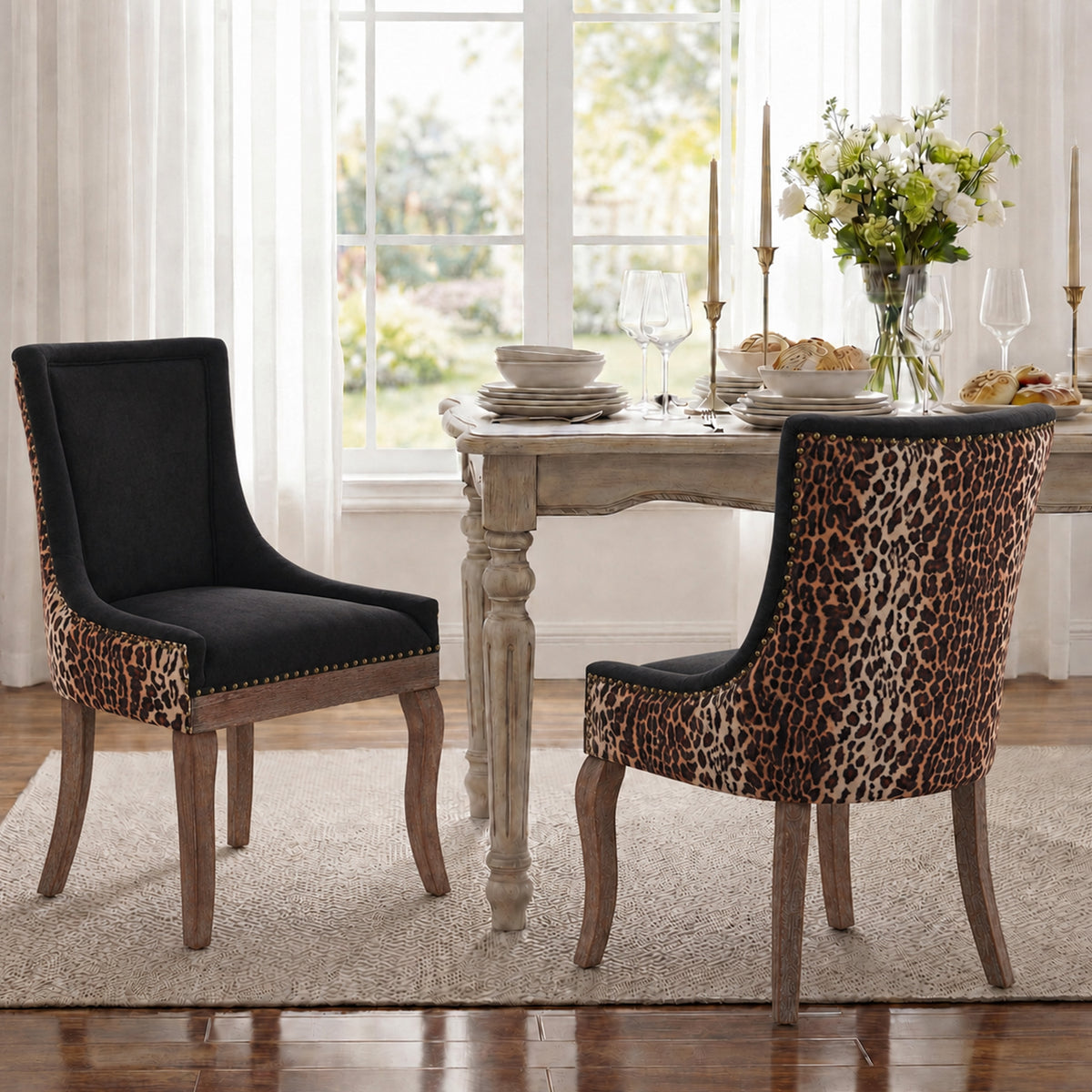 Dining Chairs Set of 2, LEGAHOME Yellow Fabric Upholstered Dining Chairs, Mid-century Kitchen Chairs with High Back, Bronze Nail Head, Solid Wood Legs, Yellow, 2 Pcs