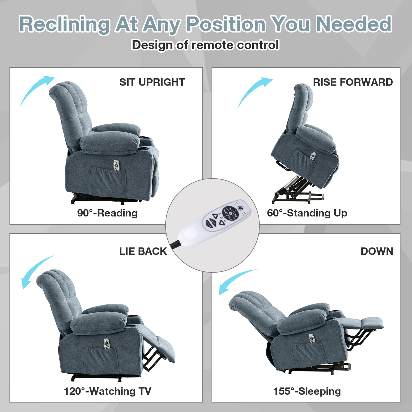Lift Recliner Chair for Living Room, 23 in Oversized Seat Power Lift Recliner Chair, Electric Lift Recliner for Elderly, Recliner Sofa Chair with Cup Holder, USB Port, 330lbs Capacity, Grey