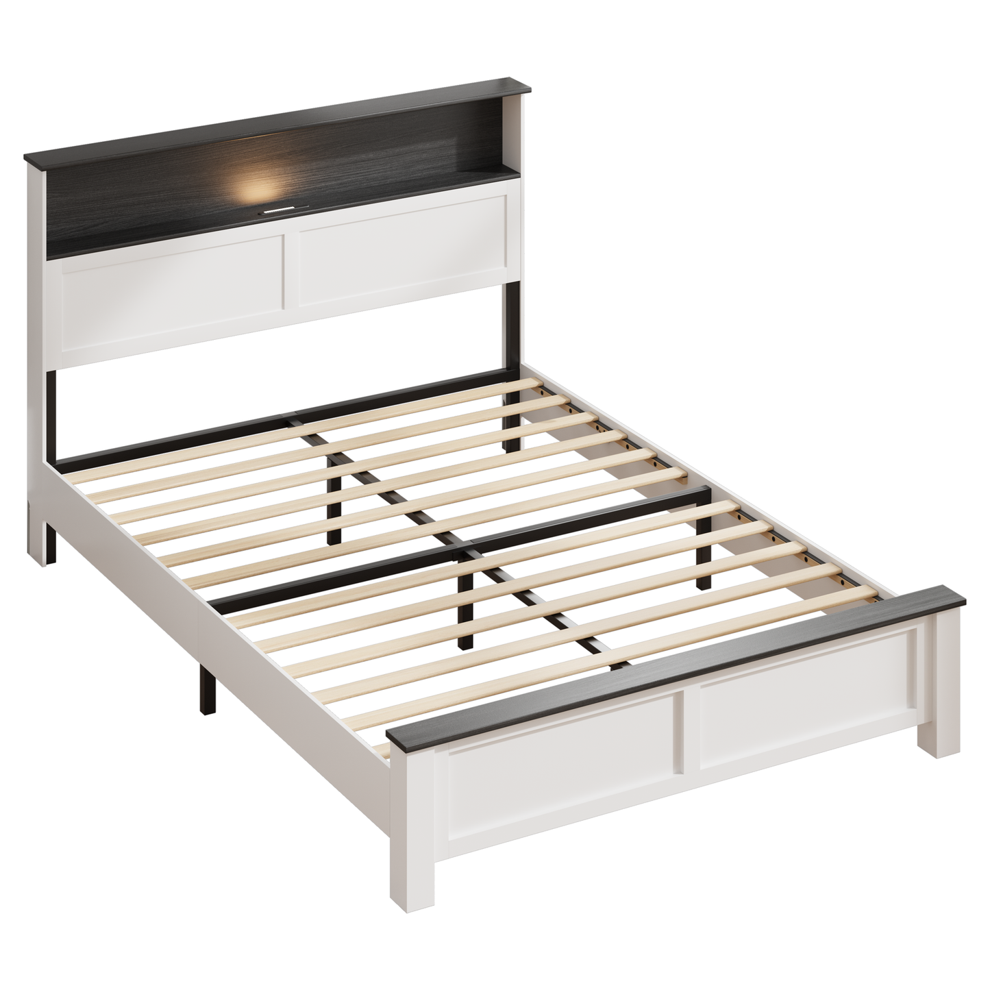 LEGAHOME e Full Size Bed Frame with Storage Headboard, Charging Station and LED Lights, Platform Bed Frame with Wooden Slats for 550lbs Weight Capacity, No Box Spring Needed