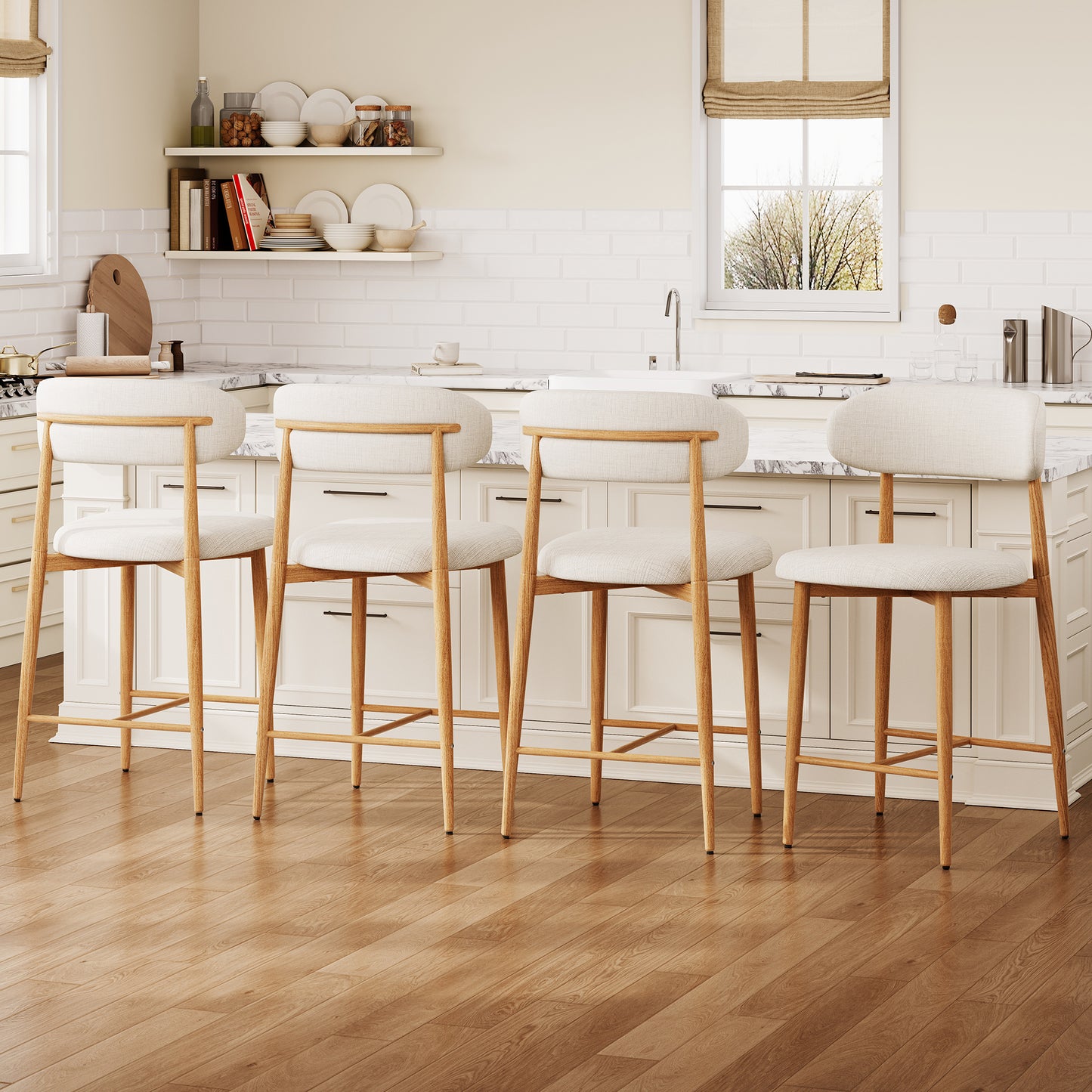 LEGAHOME Beige Bar Stools Set of 4