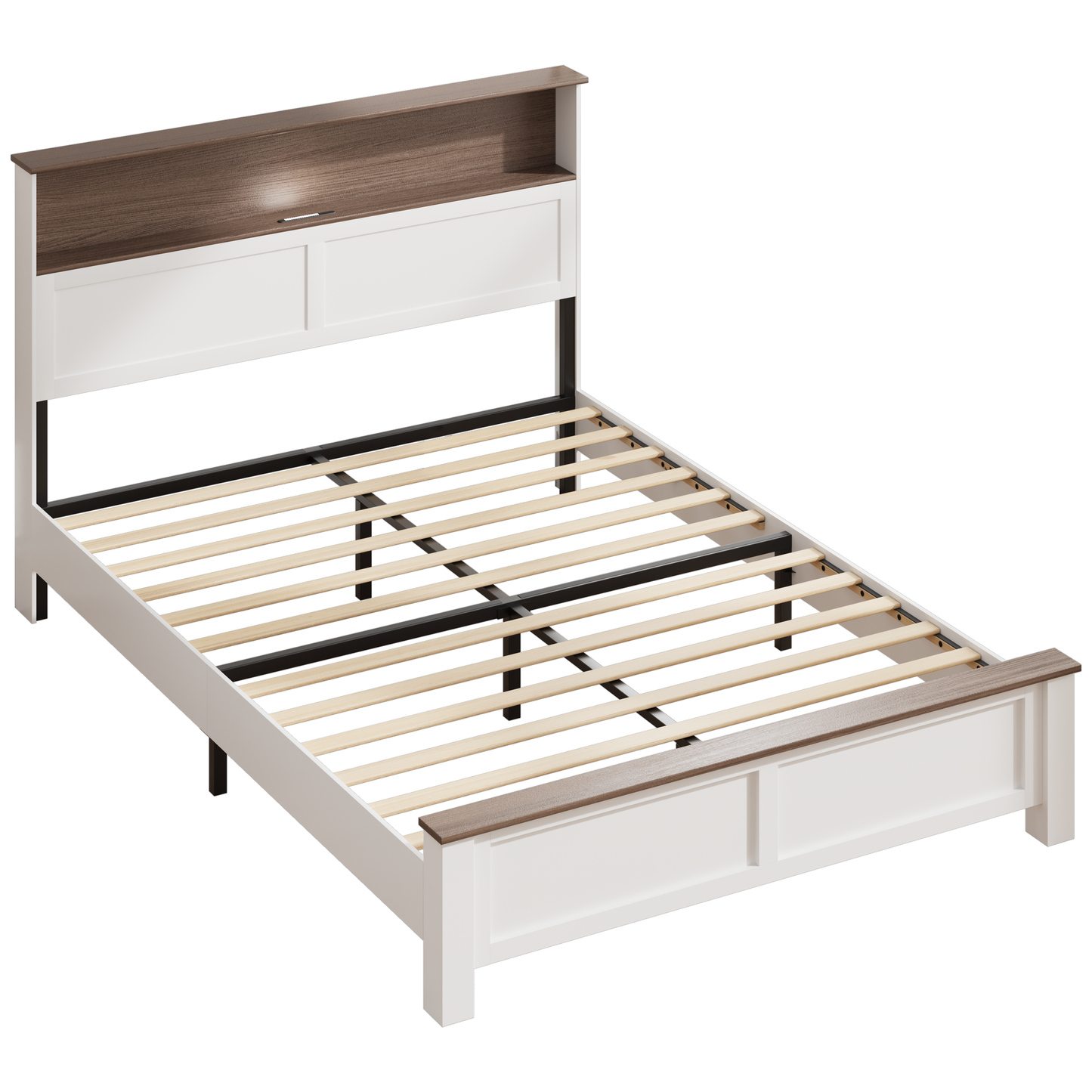 LEGAHOME e Full Size Bed Frame with Storage Headboard, Charging Station and LED Lights, Platform Bed Frame with Wooden Slats for 550lbs Weight Capacity, No Box Spring Needed