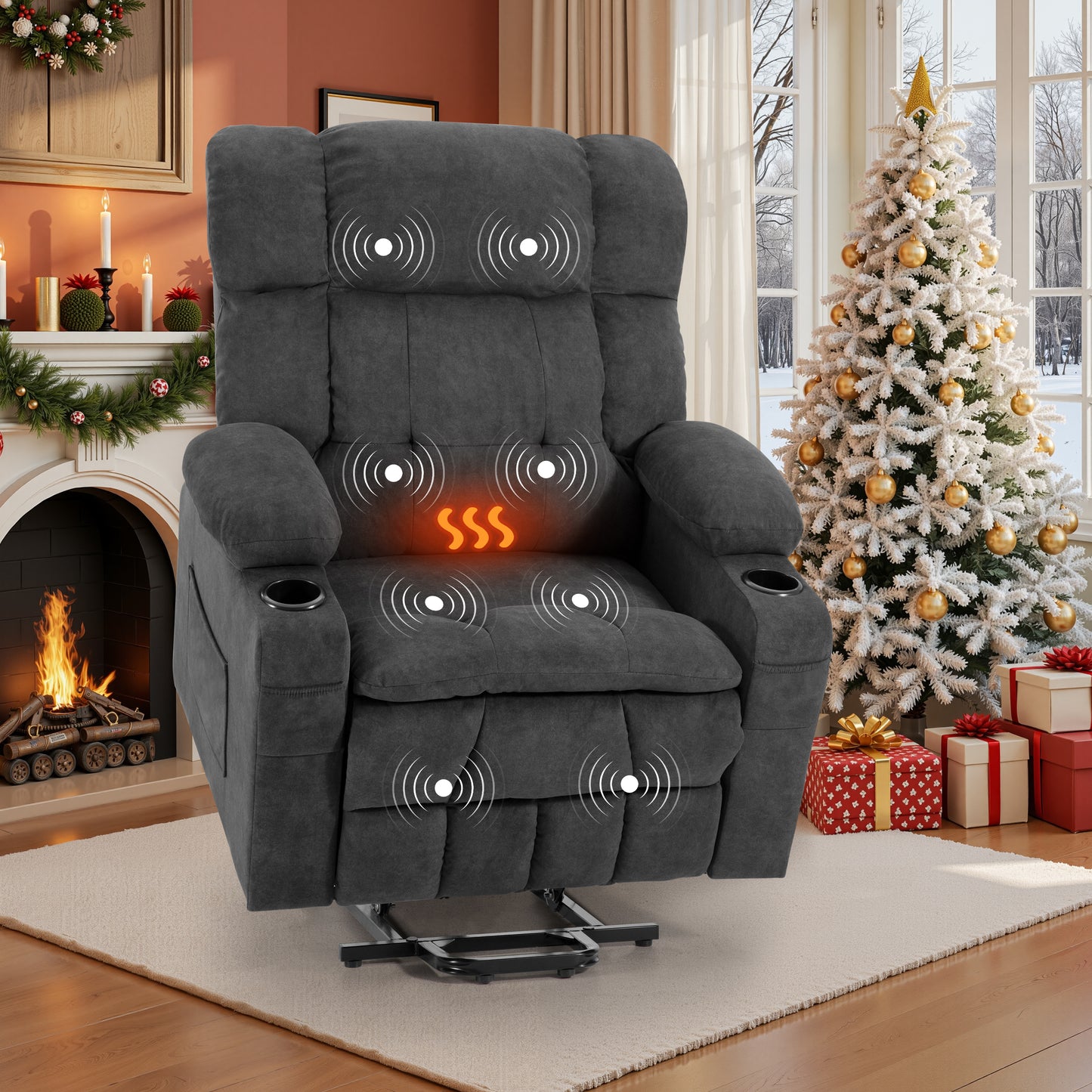 26in Oversized Lift Chair for Elderly, LEGAHOME Power Lift Recliner Chair with Heat and Massage, Velvet Fabric Massage Recliner for Adults, Blue