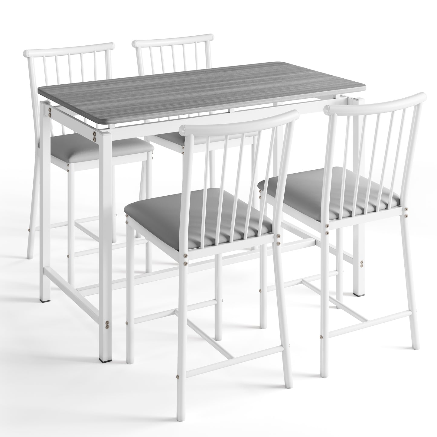 Dining Room Table Set for 4, LEGAHOME 5 Piece Bar Height Dining Table Set with 4 Stools, Pub Table and Chairs Set for Kitchen Dining Room, Gray Tabletop & White Frame