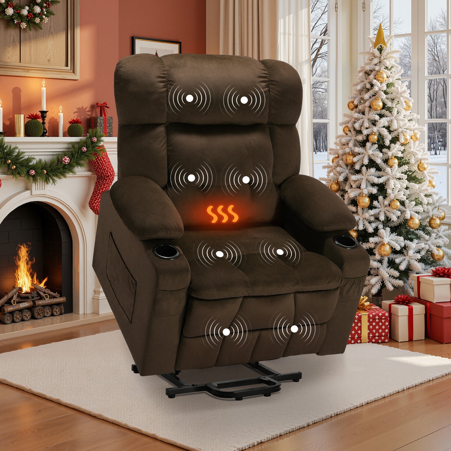 26in Oversized Lift Chair for Elderly, LEGAHOME Power Lift Recliner Chair with Heat and Massage, Velvet Fabric Massage Recliner for Adults, Blue