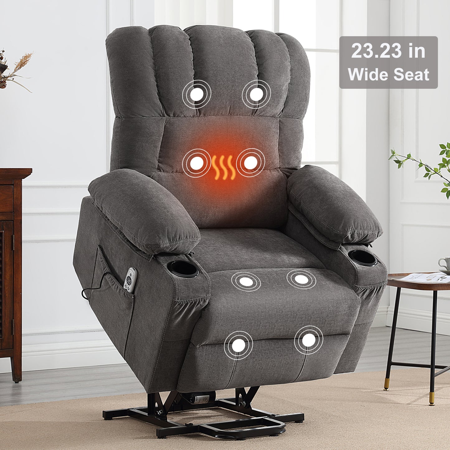 Power Lift Recliner Chair, Legahome 23.23in Wide Seat Large Electric Lift Recliner with Massage and Heat, Electric Recliner Chair with Cup Holder, Modern Power Recliner Lift Chair for Elderly, Gray