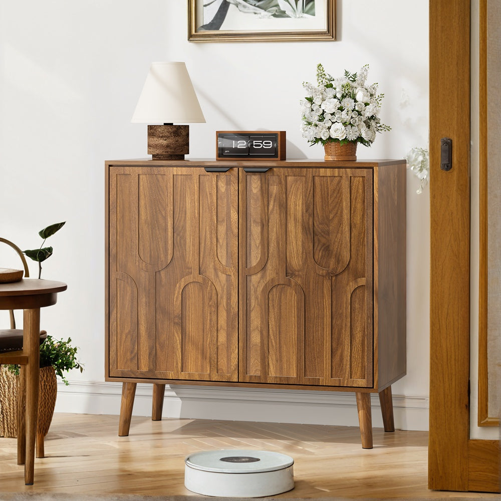 Sideboard Buffet Cabinet with 2 Doors, LEGAHOME Mid-Century Modern Storage Cabinet, Wood Sideboard Cabinet, Coffee Bar Table for Living Room Dinning Room Kitchen, Walnut