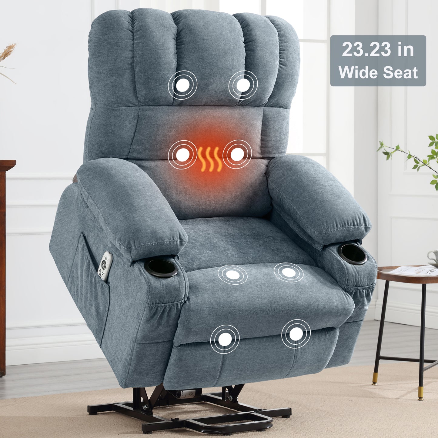 Power Lift Recliner Chair, Legahome 23.23in Wide Seat Large Electric Lift Recliner with Massage and Heat, Electric Recliner Chair with Cup Holder, Modern Power Recliner Lift Chair for Elderly, Gray