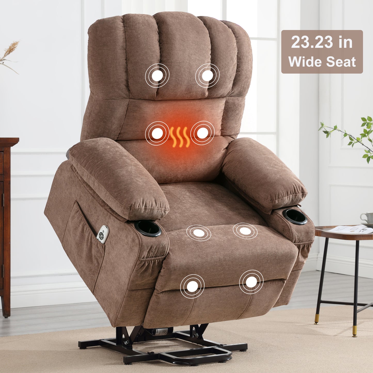 Power Lift Recliner Chair, Legahome 23.23in Wide Seat Large Electric Lift Recliner with Massage and Heat, Electric Recliner Chair with Cup Holder, Modern Power Recliner Lift Chair for Elderly, Gray