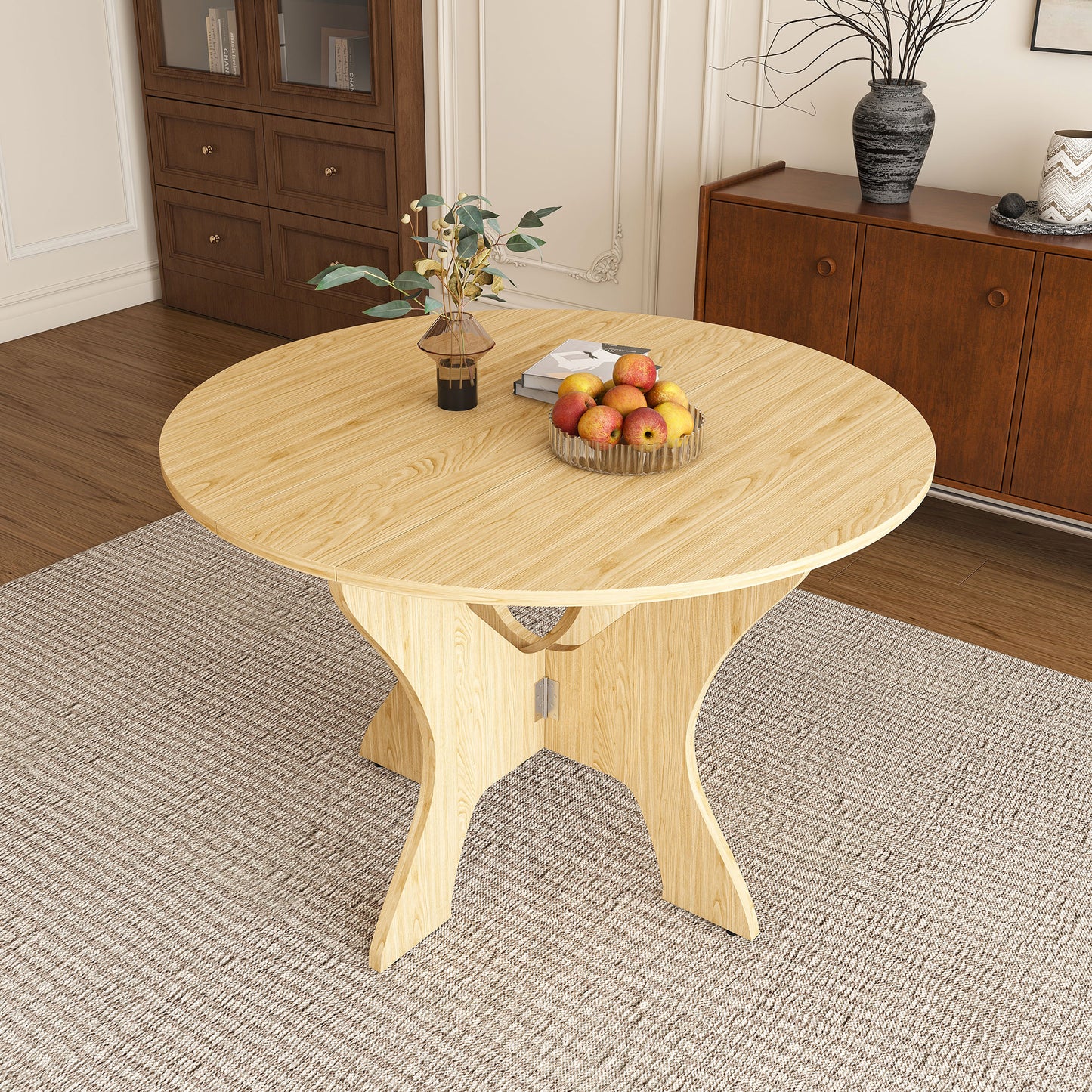 Folding Dining Table, Legahome 43" Round Kitchen Table for 4, Space Saving Foldable Wooden Dining Table, Compact Expandable Dinner Table for for Small Spaces, Apartment & Dining Room