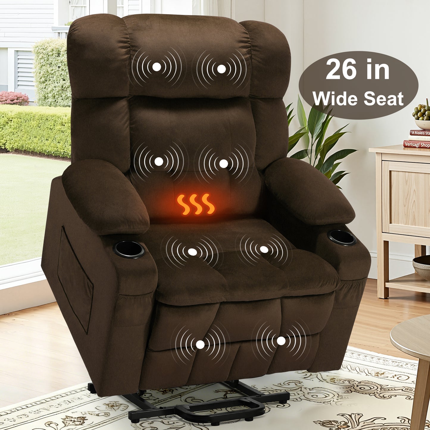 26in Oversized Lift Chair for Elderly, LEGAHOME Power Lift Recliner Chair with Heat and Massage, Velvet Fabric Massage Recliner for Adults, Blue