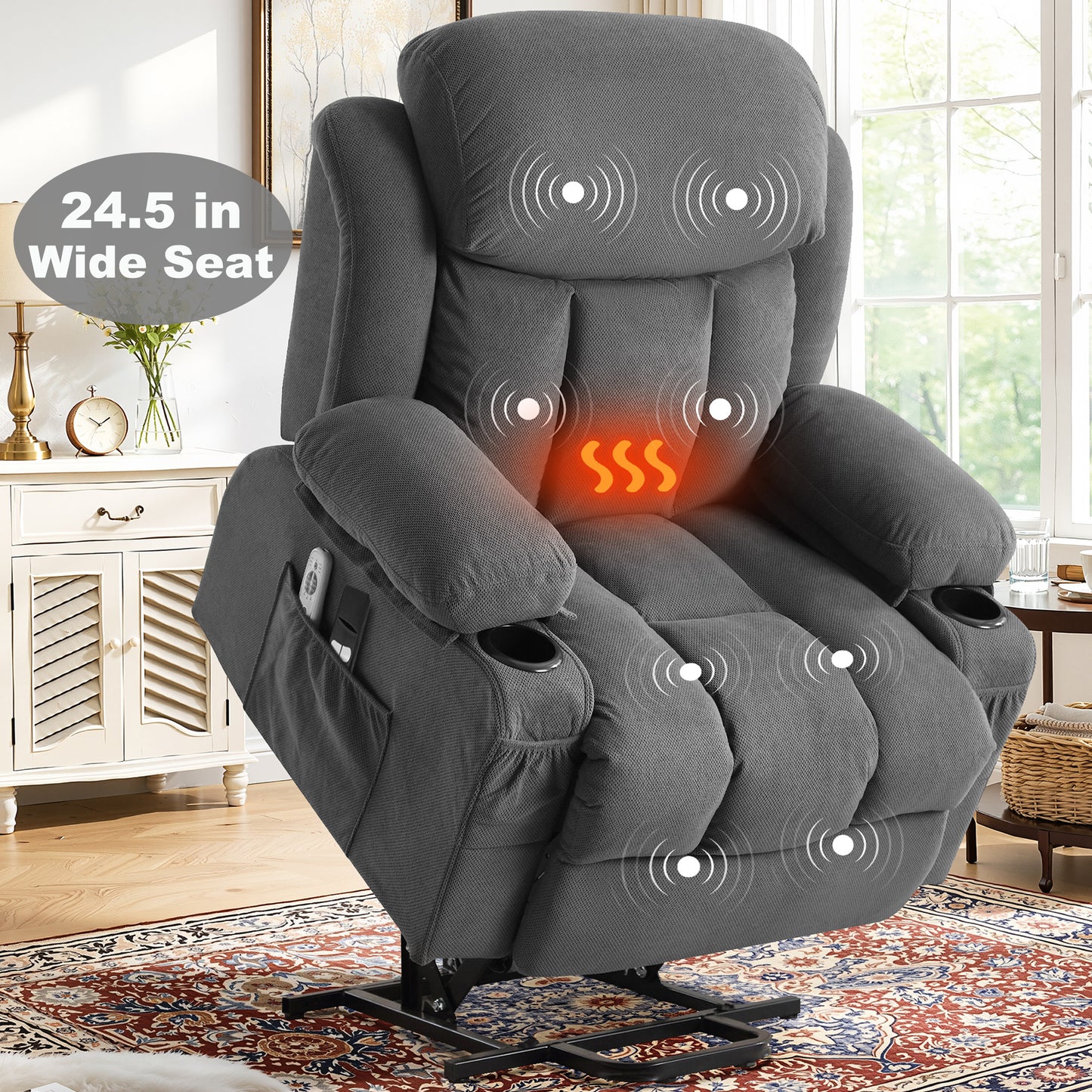 Power Lift Recliner Chair, Legahome Recliners for Elderly with Heat and Massage, Electric Lift Elderly Sofa for Living Room, with Cuper Holder, Pocket, USB Port, 330lbs Weight Capacity, Beige