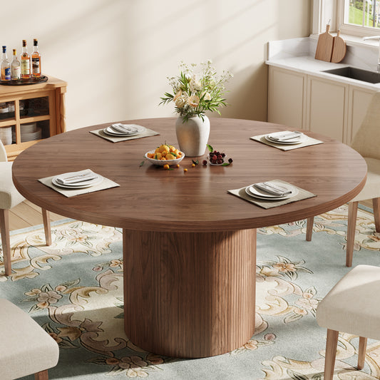 47.5in Round Dining Table, LEGAHOME Wood Round Table for 6, Kitchen Dining Table with Pedestal Base for Dining Room, Brown(Only Table)