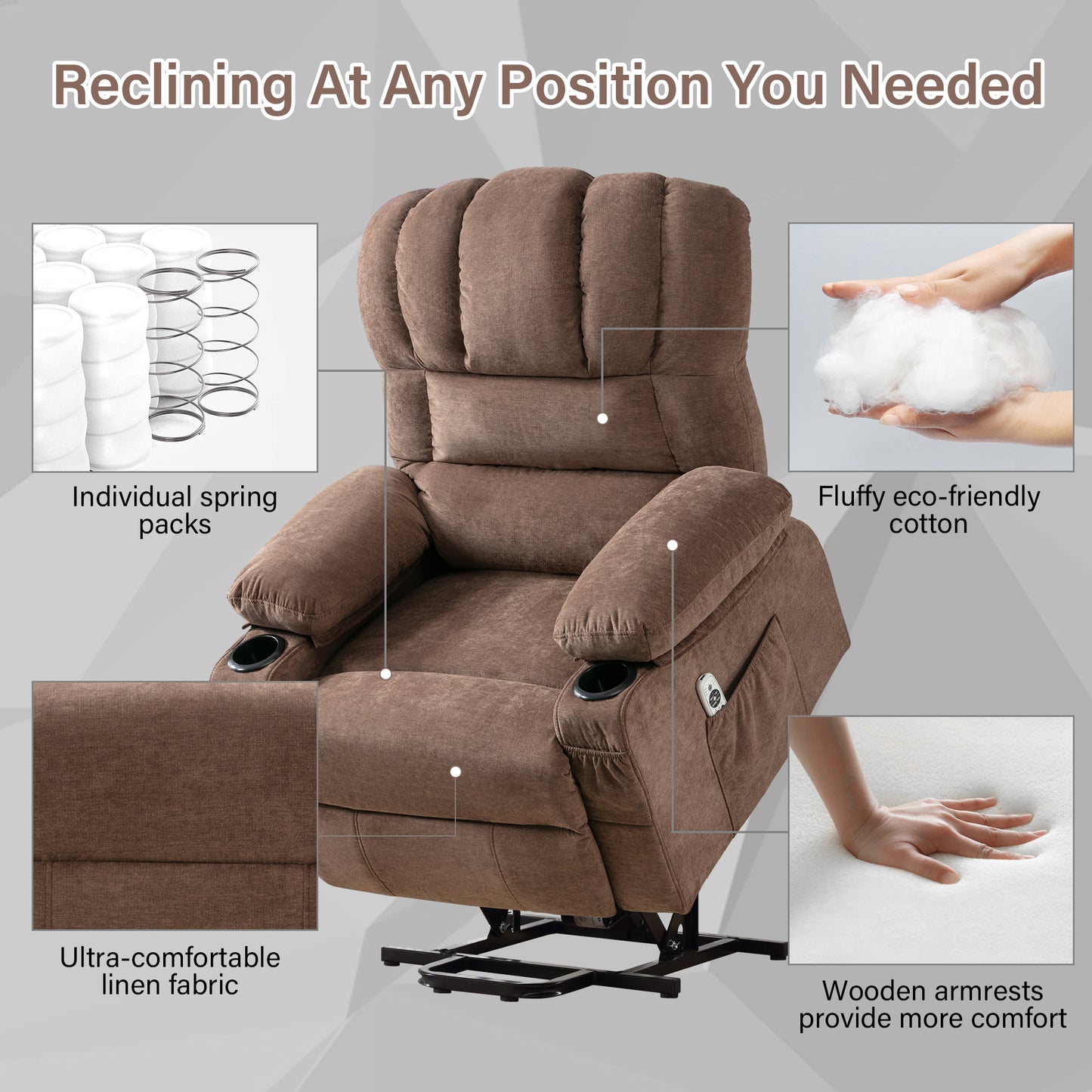 Lift Recliner Chair for Living Room, 23 in Oversized Seat Power Lift Recliner Chair, Electric Lift Recliner for Elderly, Recliner Sofa Chair with Cup Holder, USB Port, 330lbs Capacity, Grey