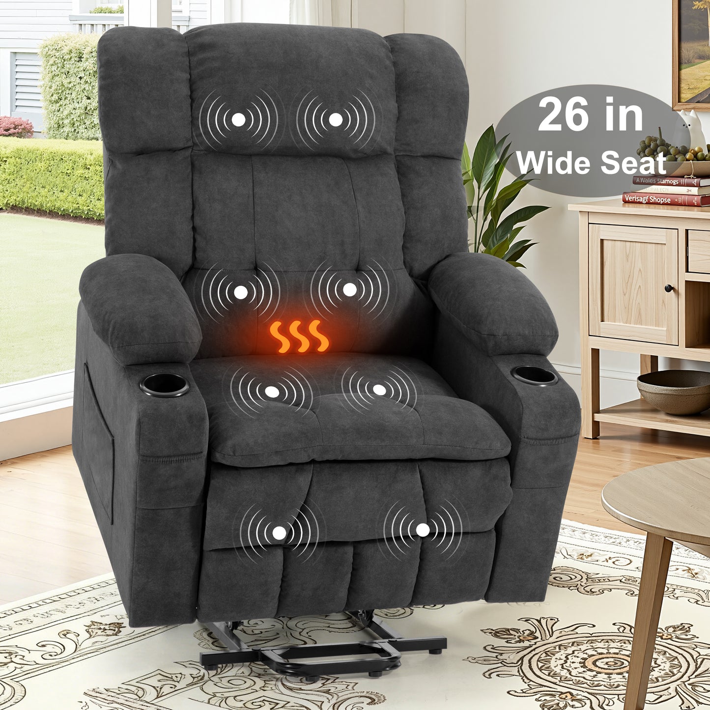 26in Oversized Lift Chair for Elderly, LEGAHOME Power Lift Recliner Chair with Heat and Massage, Velvet Fabric Massage Recliner for Adults, Blue