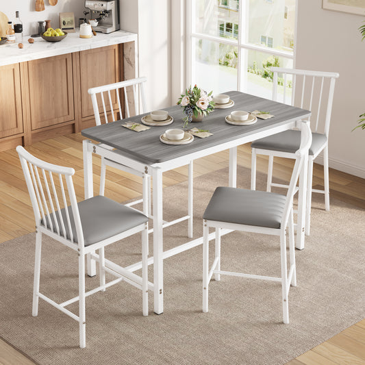 Dining Room Table Set for 4, LEGAHOME 5 Piece Bar Height Dining Table Set with 4 Stools, Pub Table and Chairs Set for Kitchen Dining Room, Gray Tabletop & White Frame