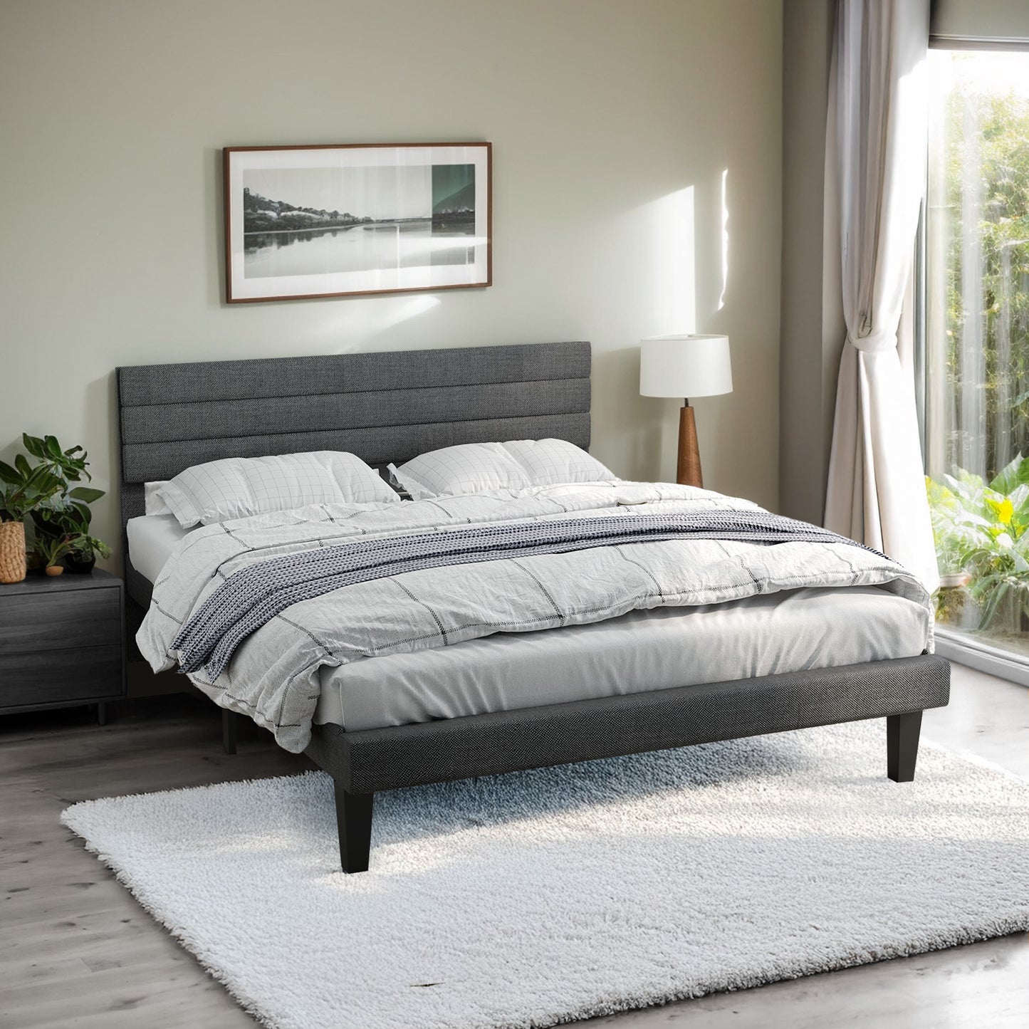 Queen Bed with Adjustable Headboard, LEGAHOME Queen Size Linen Upholstered Platform Bed Frame with 800lbs Support, No Box Spring Needed, Wood Slat Support, Noise Free, Gray