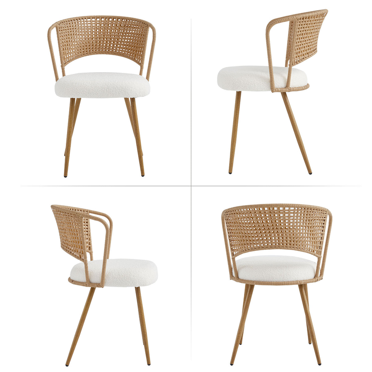 ining Chairs Set of 2, Farmhouse Rattan Dining Room Chairs, Wingback Upholstered Kitchen Chairs Set of 2 with Cane Back & Metal Legs