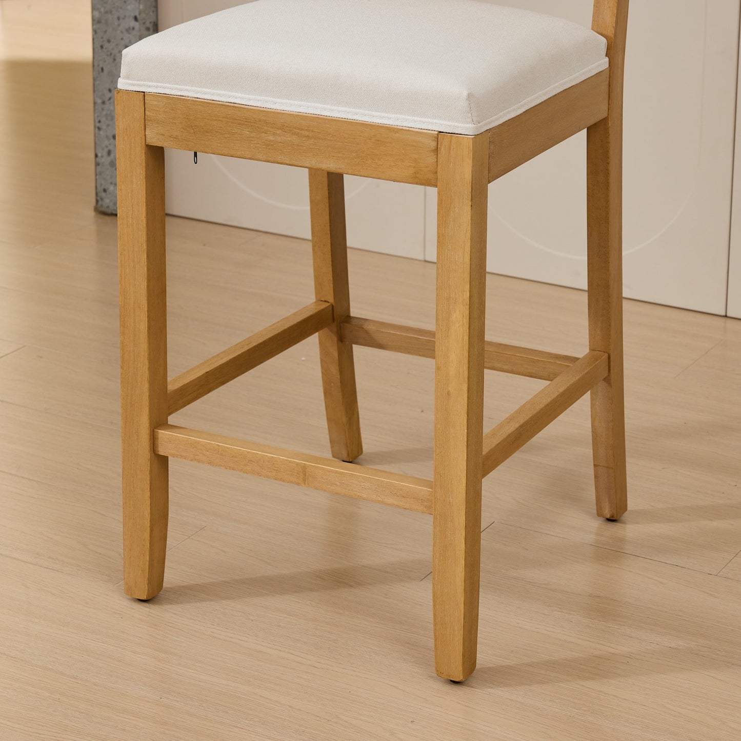 Bar Stools Set of 2, Legahome 28" Bar Height Bar Stool, Farmhouse Linen Upholstered Bar Stool with Rattan-Back, Boho Solid Wood Bar Stools Set for Kitchen Island Dining Room