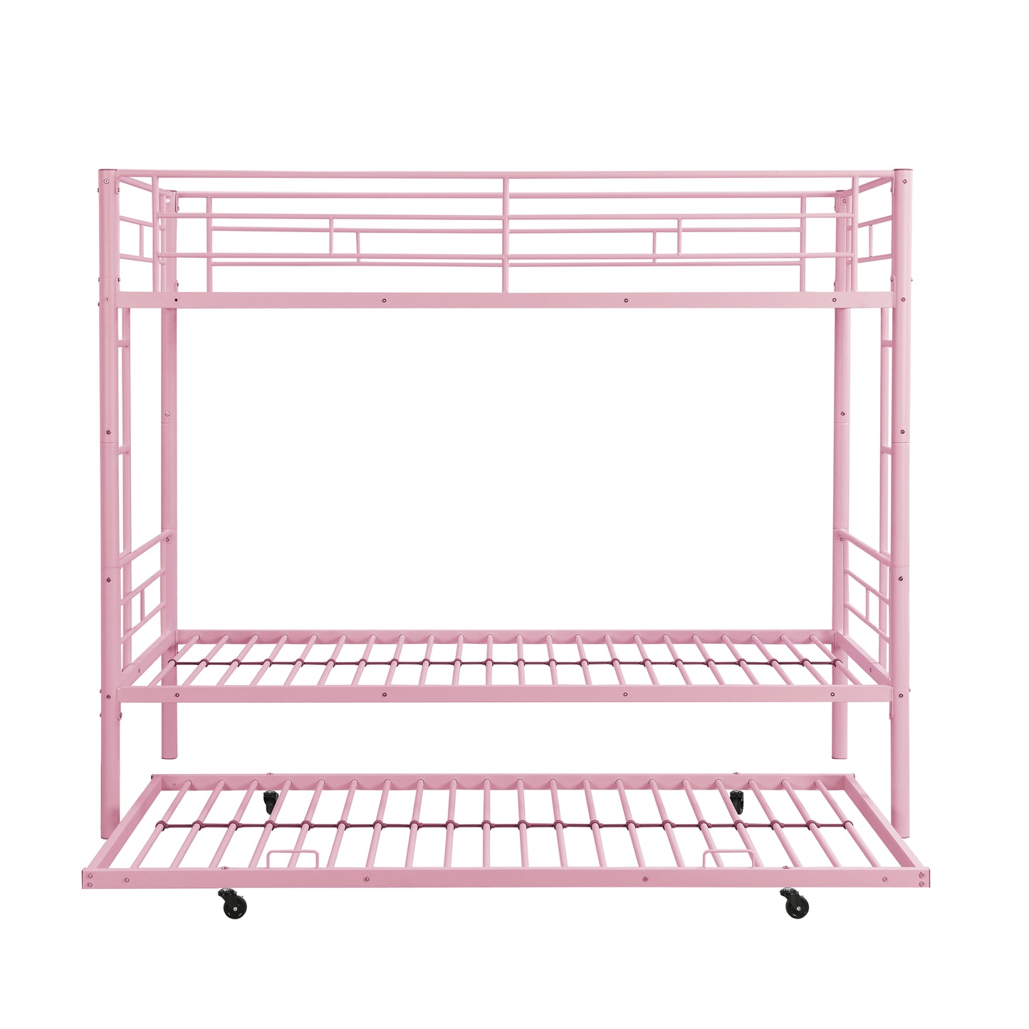 Black Bunk Bed for Kids with Trundle, Twin Over Twin Metal Bunk Bed for Small Room, Convertible Kids Bunk Beds No Box Spring Needed, Modern Kids Bedroom Furniture
