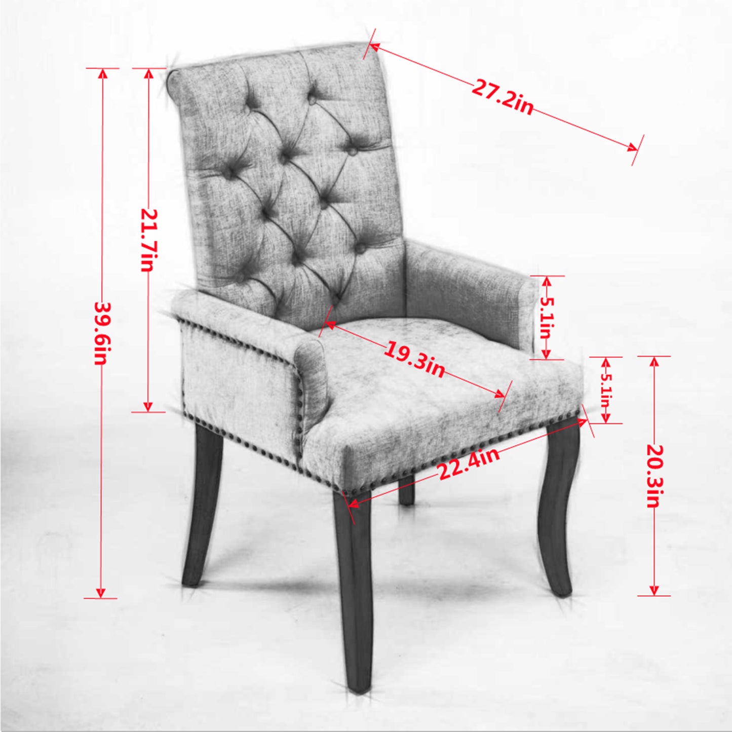 Dining Chair Set of 2, Legahome Mid Century Accent Chairs with Button Tufted & Curved Wooden Legs, Chenille Upholstered Arm Chair Accent Chair, Kitchen & Dining Room Chairs Set, Beige