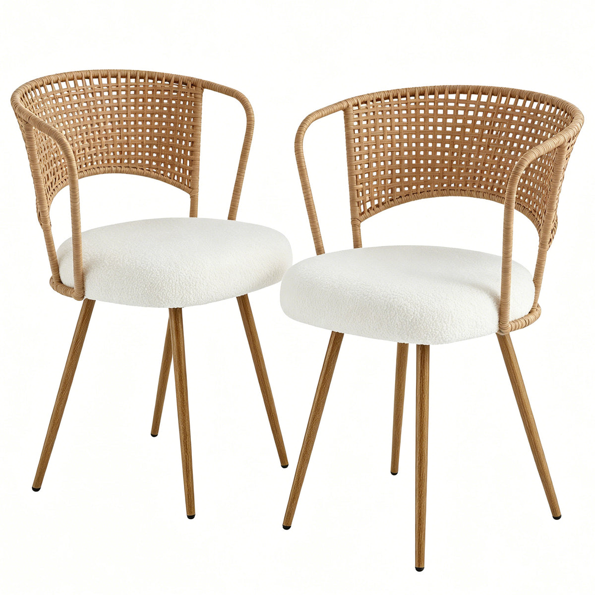 ining Chairs Set of 2, Farmhouse Rattan Dining Room Chairs, Wingback Upholstered Kitchen Chairs Set of 2 with Cane Back & Metal Legs