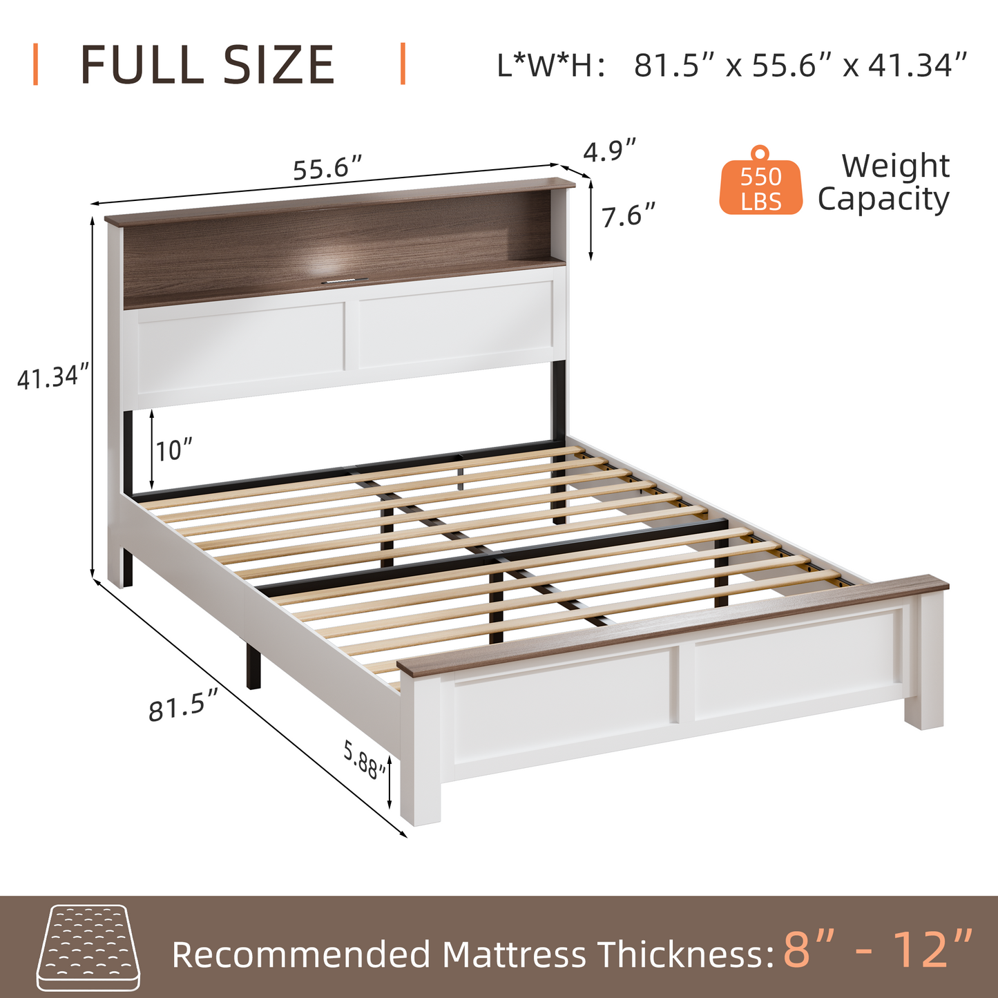 LEGAHOME e Full Size Bed Frame with Storage Headboard, Charging Station and LED Lights, Platform Bed Frame with Wooden Slats for 550lbs Weight Capacity, No Box Spring Needed