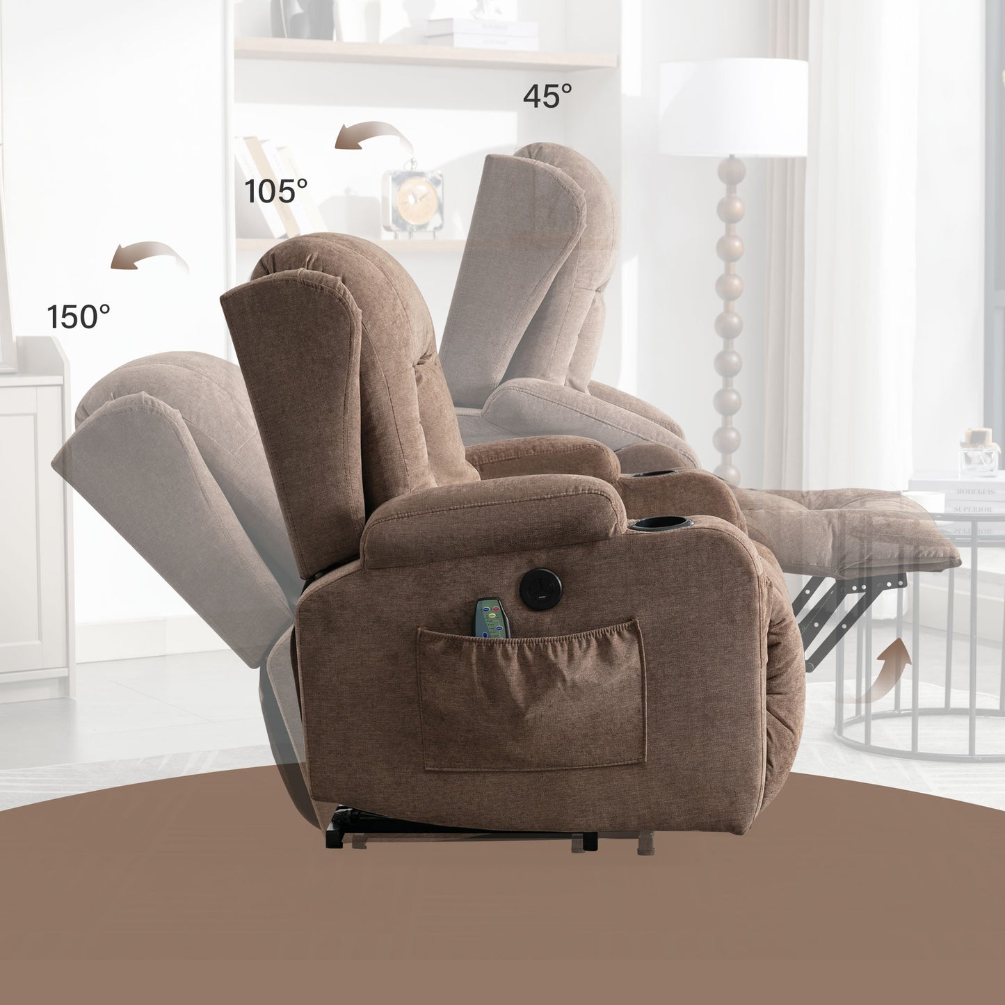 Lift Recliner Chair for Living Room, 23 in Oversized Seat Power Lift Recliner Chair, Electric Lift Recliner for Elderly, Recliner Sofa Chair with Cup Holder, USB Port, 330lbs Capacity, Grey