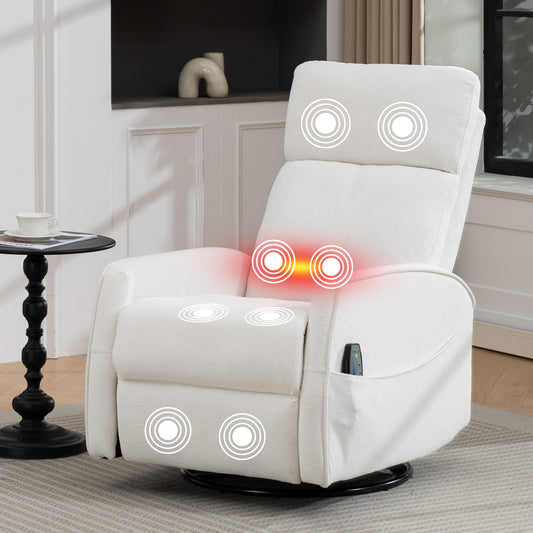 Rocker Recliner with Heat and Massage, Velvet Upholstered 360° Swivel Rocking Recliner, Small Rocker Recliner with Side Pockets for Small Space, Rocking Chair for Nursery Home Theater