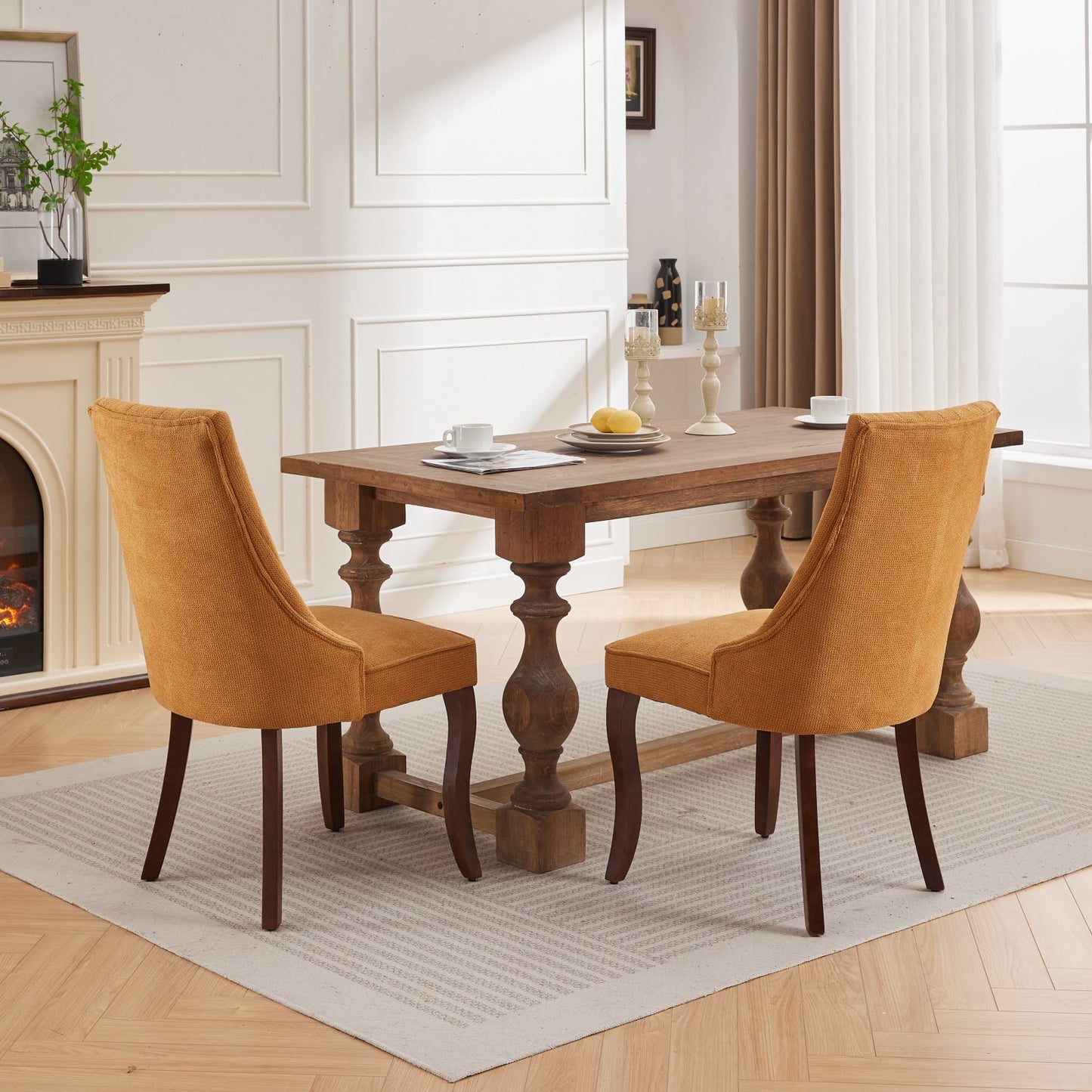 Fabric Dining Chairs Set of 2, LEGAHOME Upholstered Dining Room Chair with Solid Wood Leg, High Back Chairs for Dining Table, Kitchen Side Chairs, 300lbs Weight Capacity