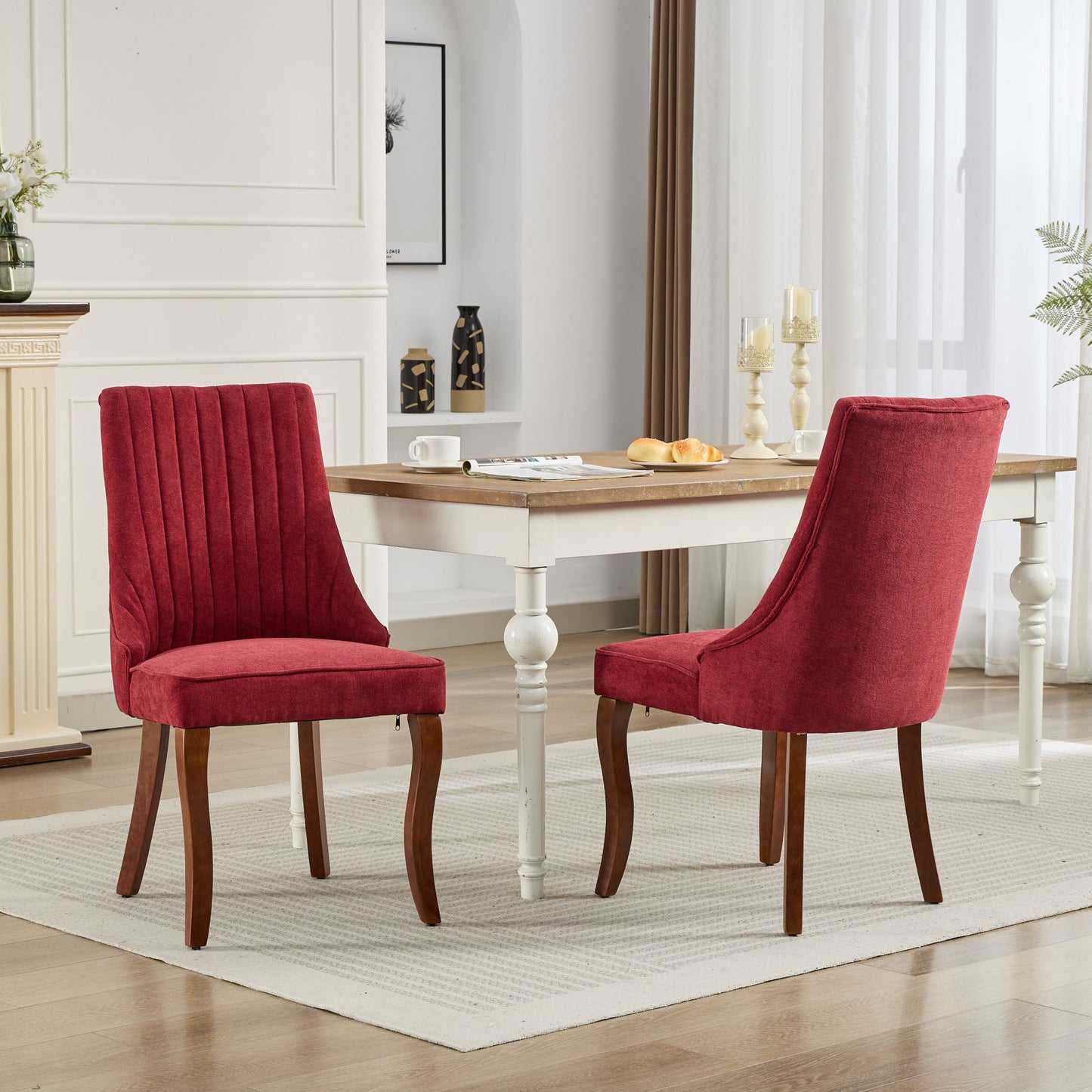 Fabric Dining Chairs Set of 2, LEGAHOME Upholstered Dining Room Chair with Solid Wood Leg, High Back Chairs for Dining Table, Kitchen Side Chairs, 300lbs Weight Capacity