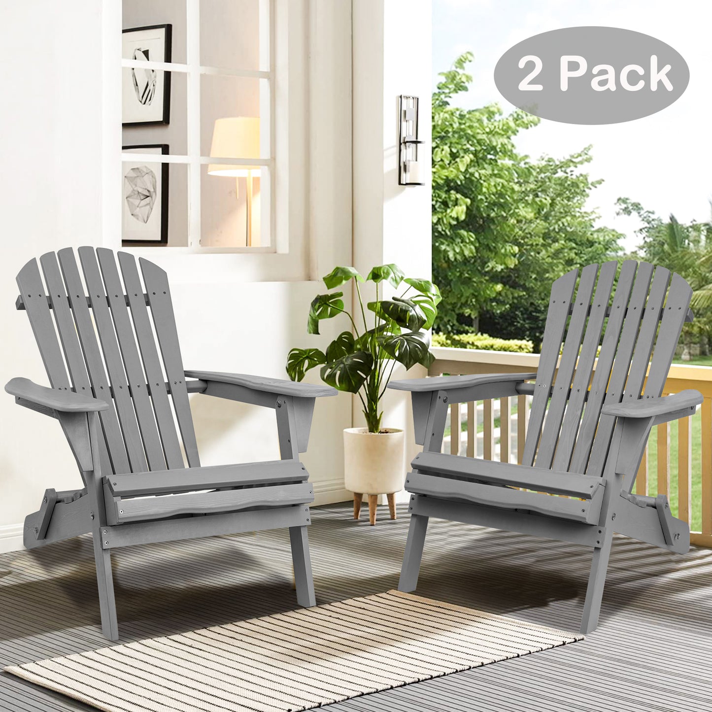 Adirondack Chair Set of 2, Legahome 2 Pcs Outdoor Folding Adirondack Patio Chair, Weather Resistant Patio Chairs for Lawn, Backyard, Garden, 350 lbs Load Capacity, Green