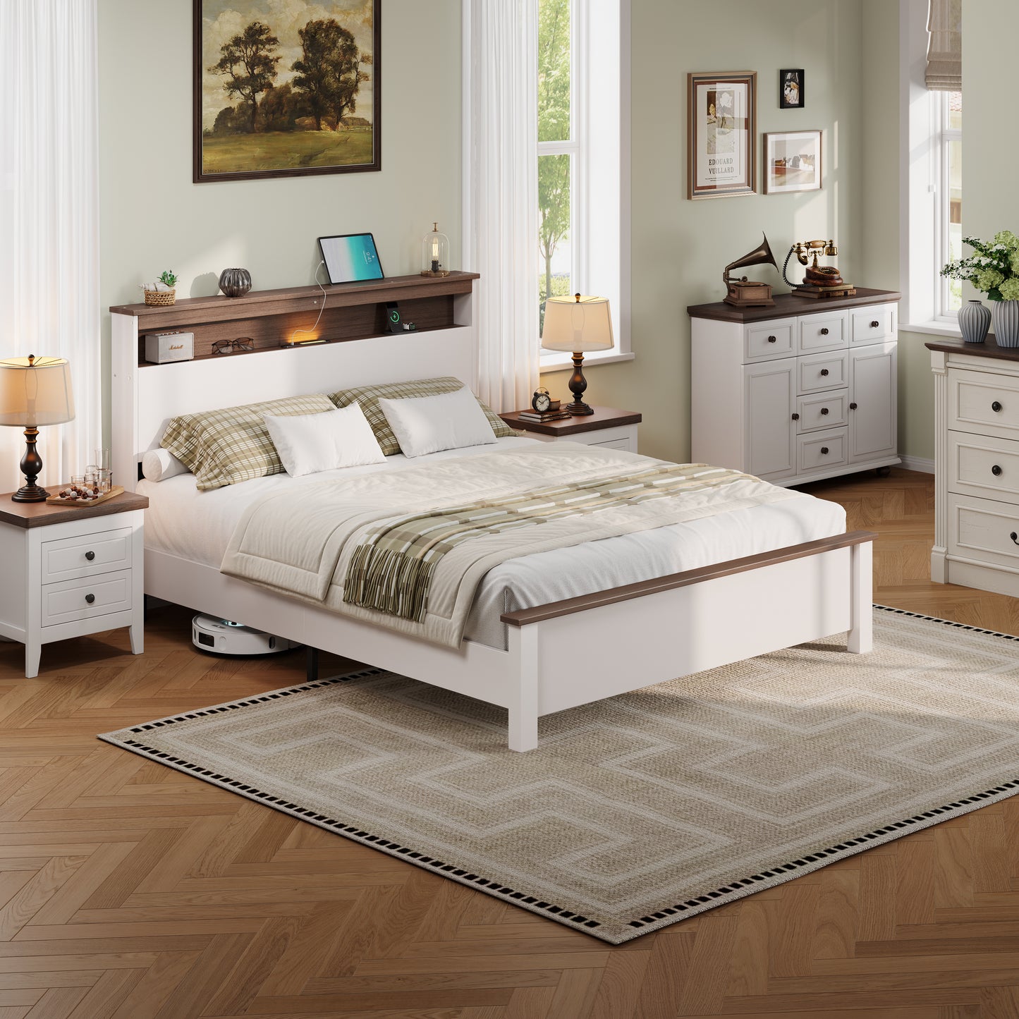 LEGAHOME e Full Size Bed Frame with Storage Headboard, Charging Station and LED Lights, Platform Bed Frame with Wooden Slats for 550lbs Weight Capacity, No Box Spring Needed