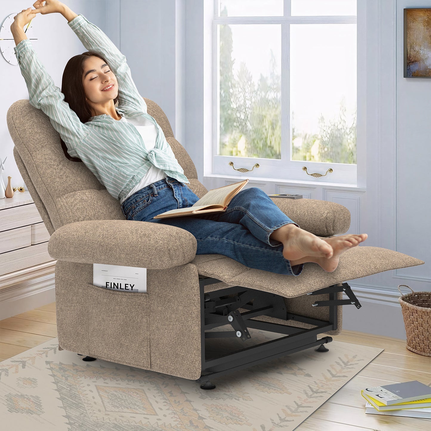 Lift Chair Oversized Seat, Power Lift Recliner Chair for Elderly, Electric Recliner Chair for Living Room, 350lb Capacity, Heavy-Duty Theater Recliner Sofa, No Massage and Heat Function, Brown