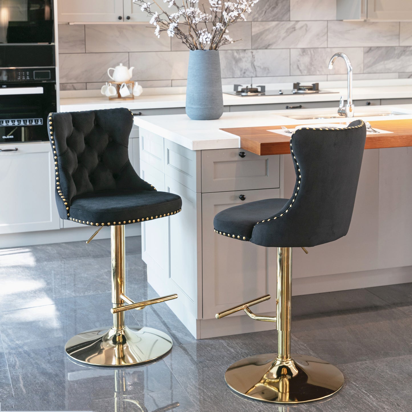 Swivel Bar Stools of 2, LegaHome Velvet Counter Height Barstools, 25-33 Inch Adjustable Height Bar Stools for Kitchen Counter, Modern Upholstered Kitchen Island Chairs, 300lbs Capacity, Beige