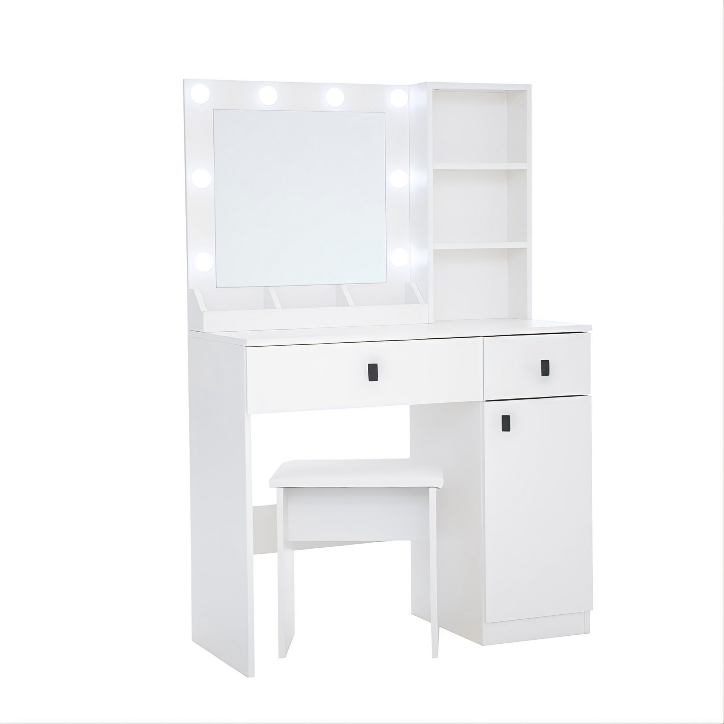 Vanity Set with Sliding Mirror and Lights, Modern Lighted Makeup Vanity Table Set, Vanity Desk with Chair Set for Girls, Dressing Table with Drawers for Bedroom