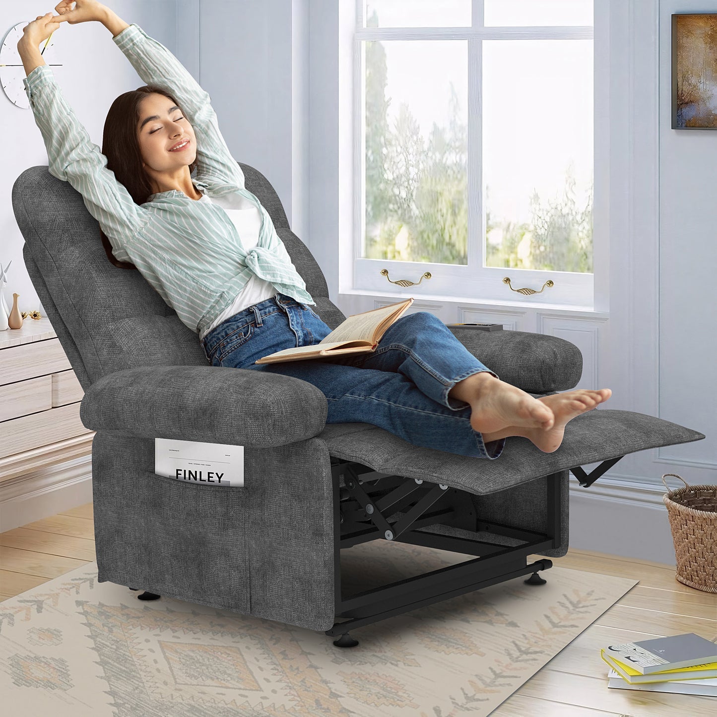 Lift Chair Oversized Seat, Power Lift Recliner Chair for Elderly, Electric Recliner Chair for Living Room, 350lb Capacity, Heavy-Duty Theater Recliner Sofa, No Massage and Heat Function, Brown